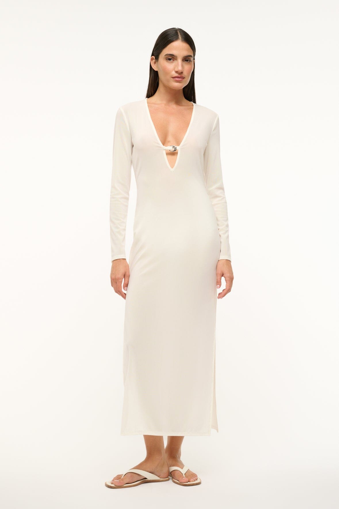 White Cleo Dress - V-Neck Swim Cover-Up with Moon Buckle Detail