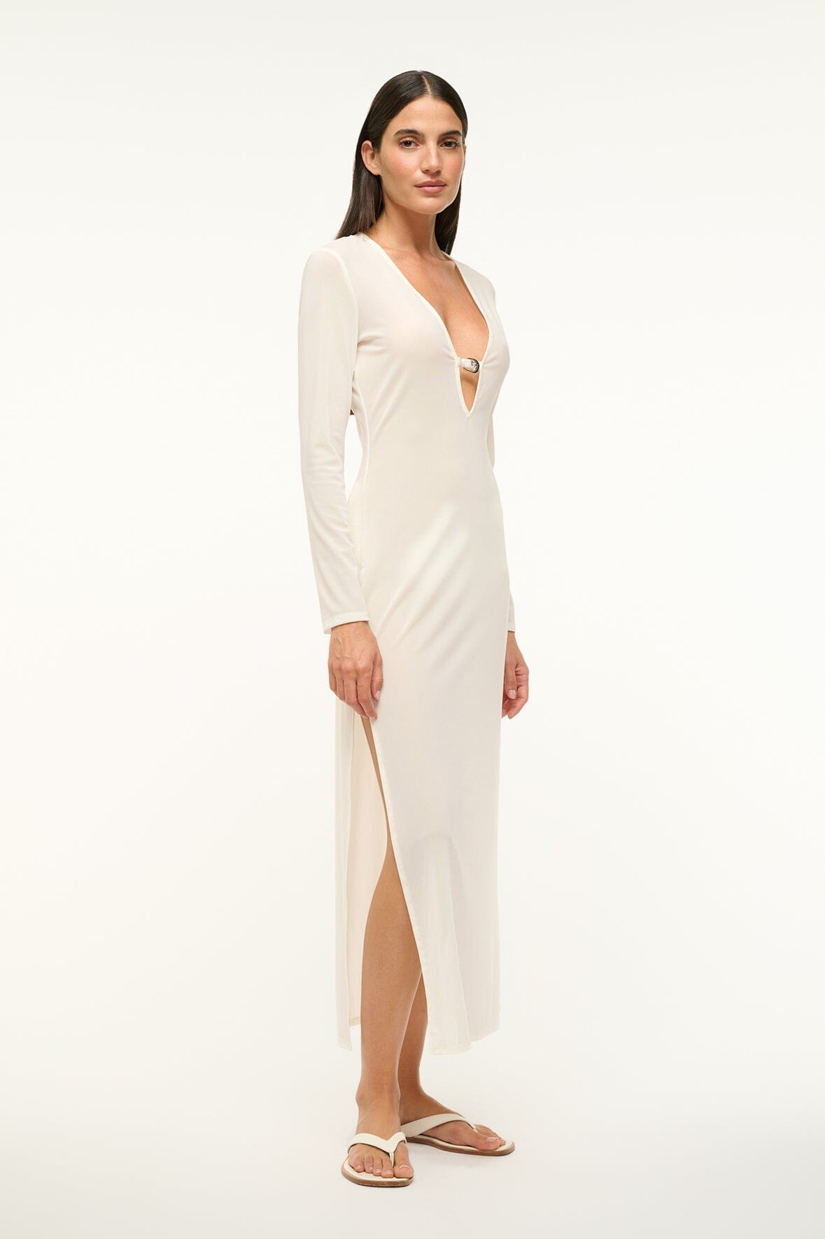White Cleo Dress - V-Neck Swim Cover-Up with Moon Buckle Detail