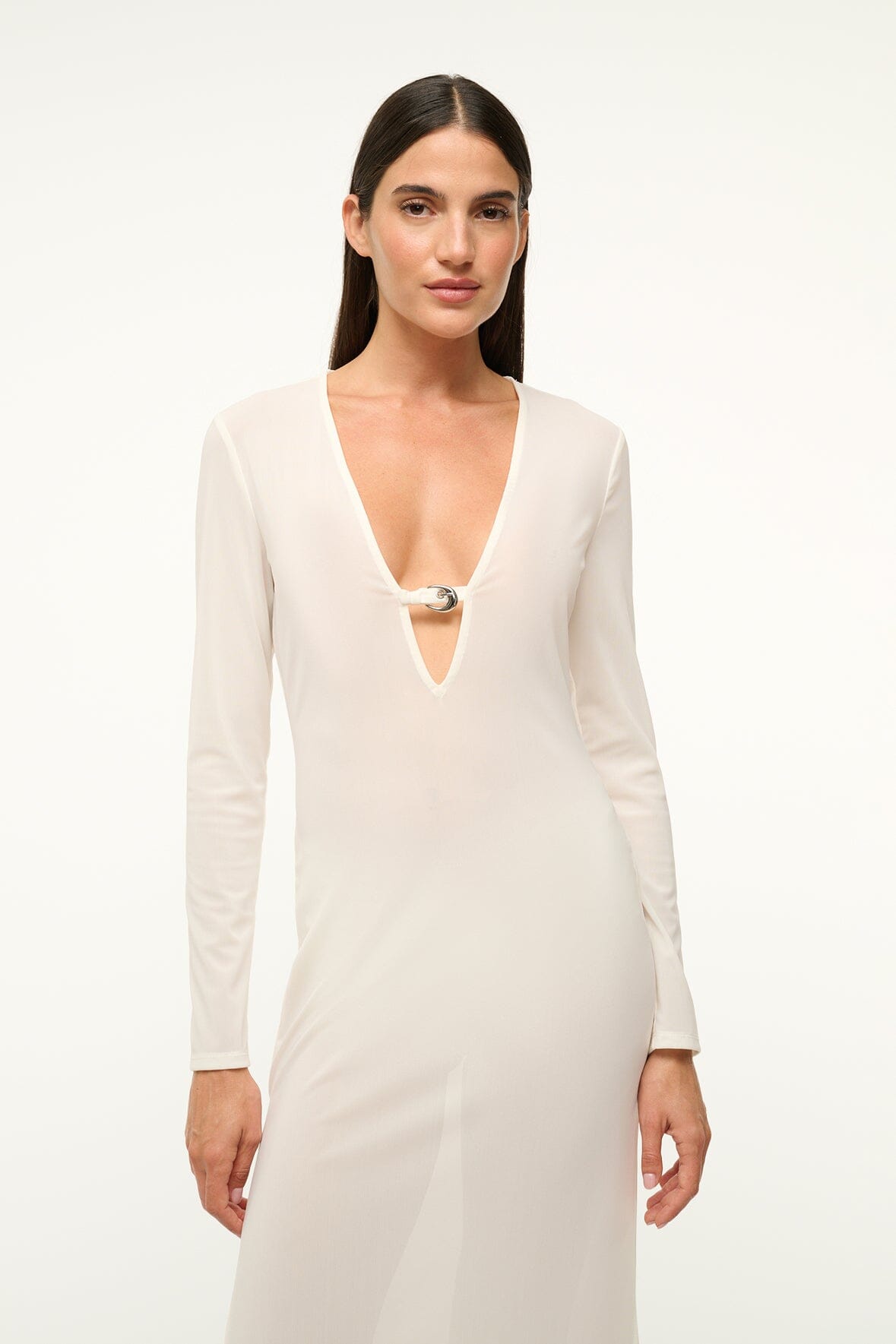 White Cleo Dress - V-Neck Swim Cover-Up with Moon Buckle Detail