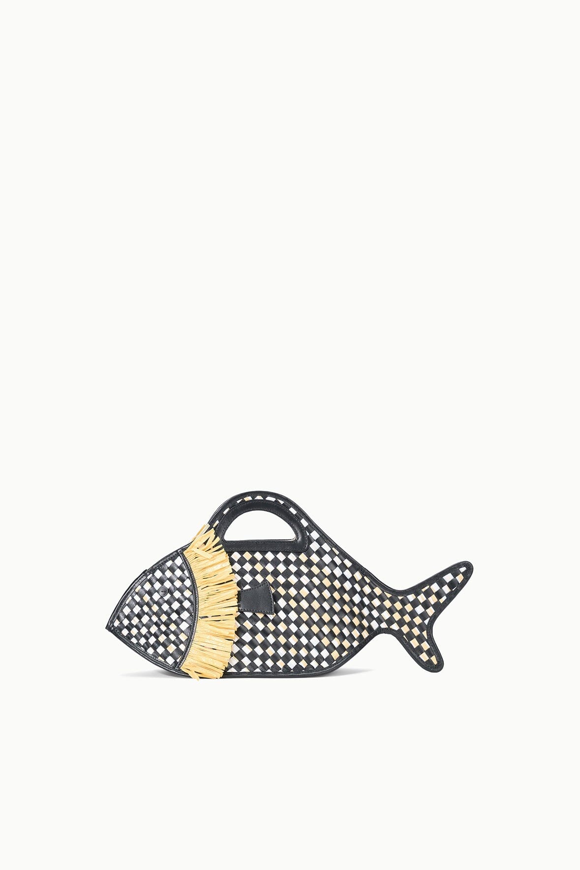 Cleo Black Handwoven Leather Trim Basket Bag with Zip Pocket