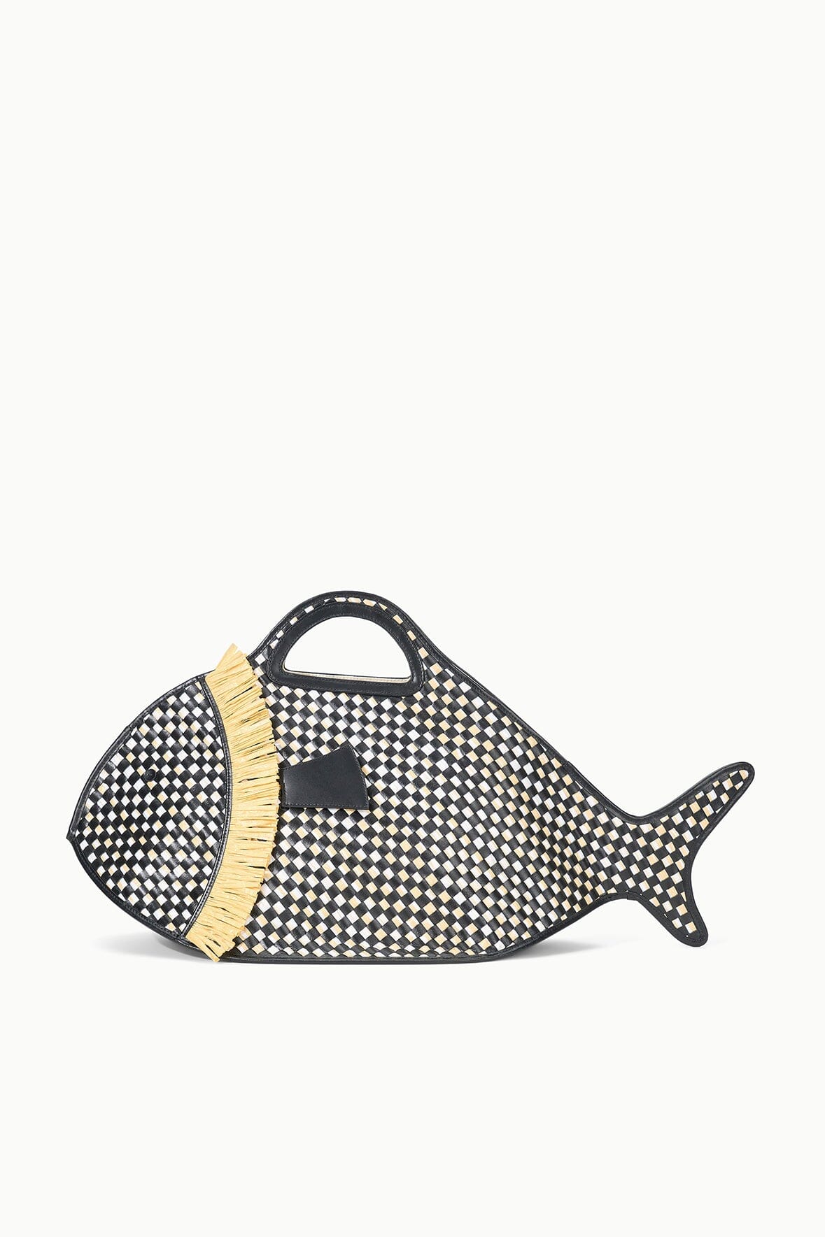 Cleo Handwoven Leather Trim Basket Tote Bag – Black & Natural