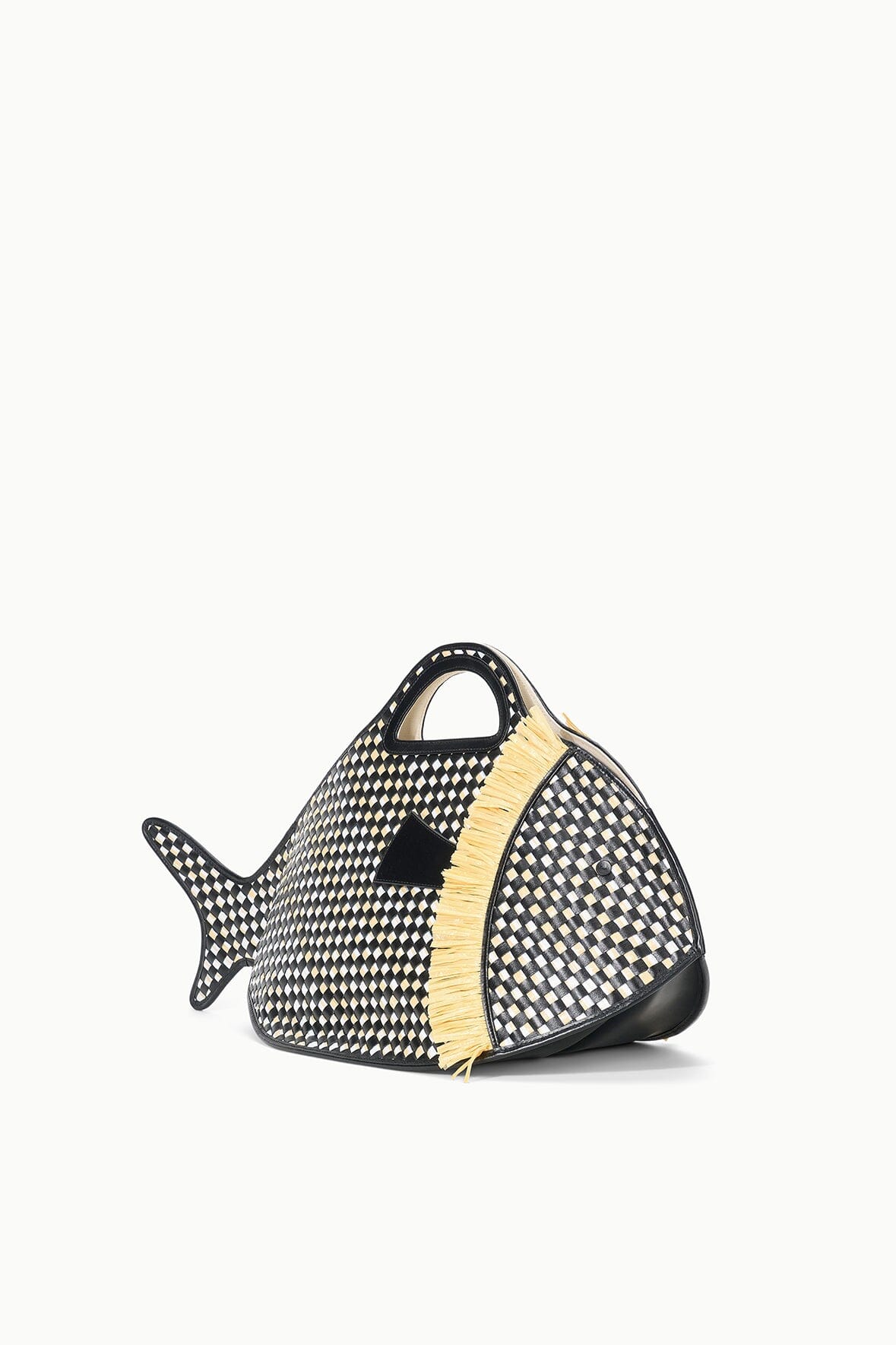 Cleo Handwoven Leather Trim Basket Tote Bag – Black & Natural