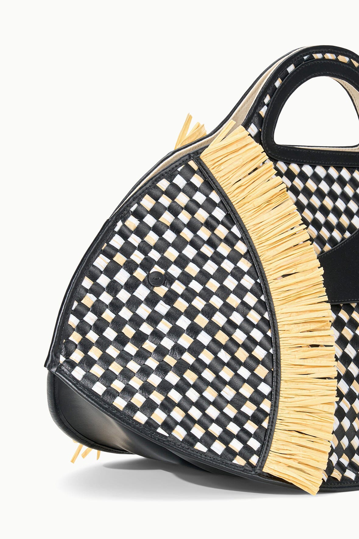 Cleo Handwoven Leather Trim Basket Tote Bag – Black & Natural