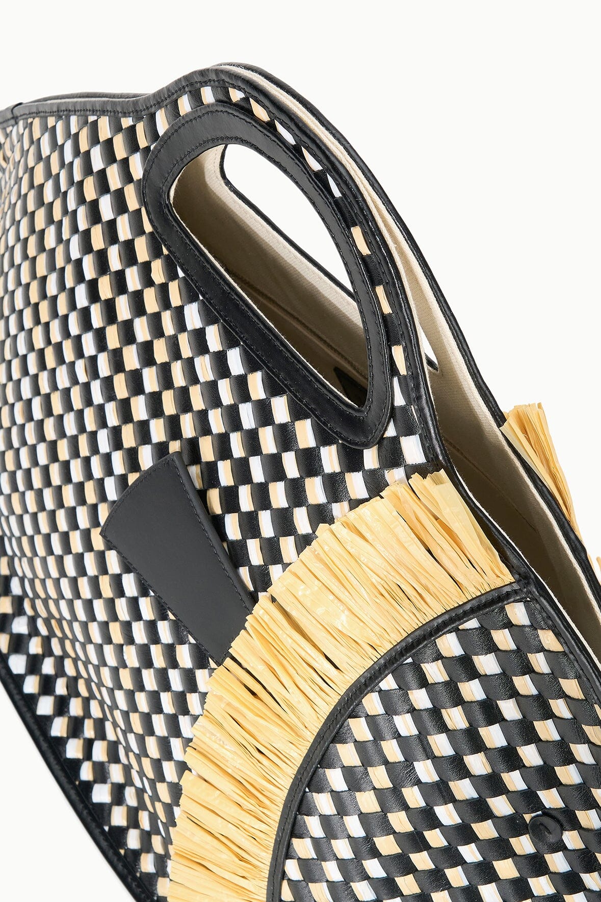 Cleo Handwoven Leather Trim Basket Tote Bag – Black & Natural