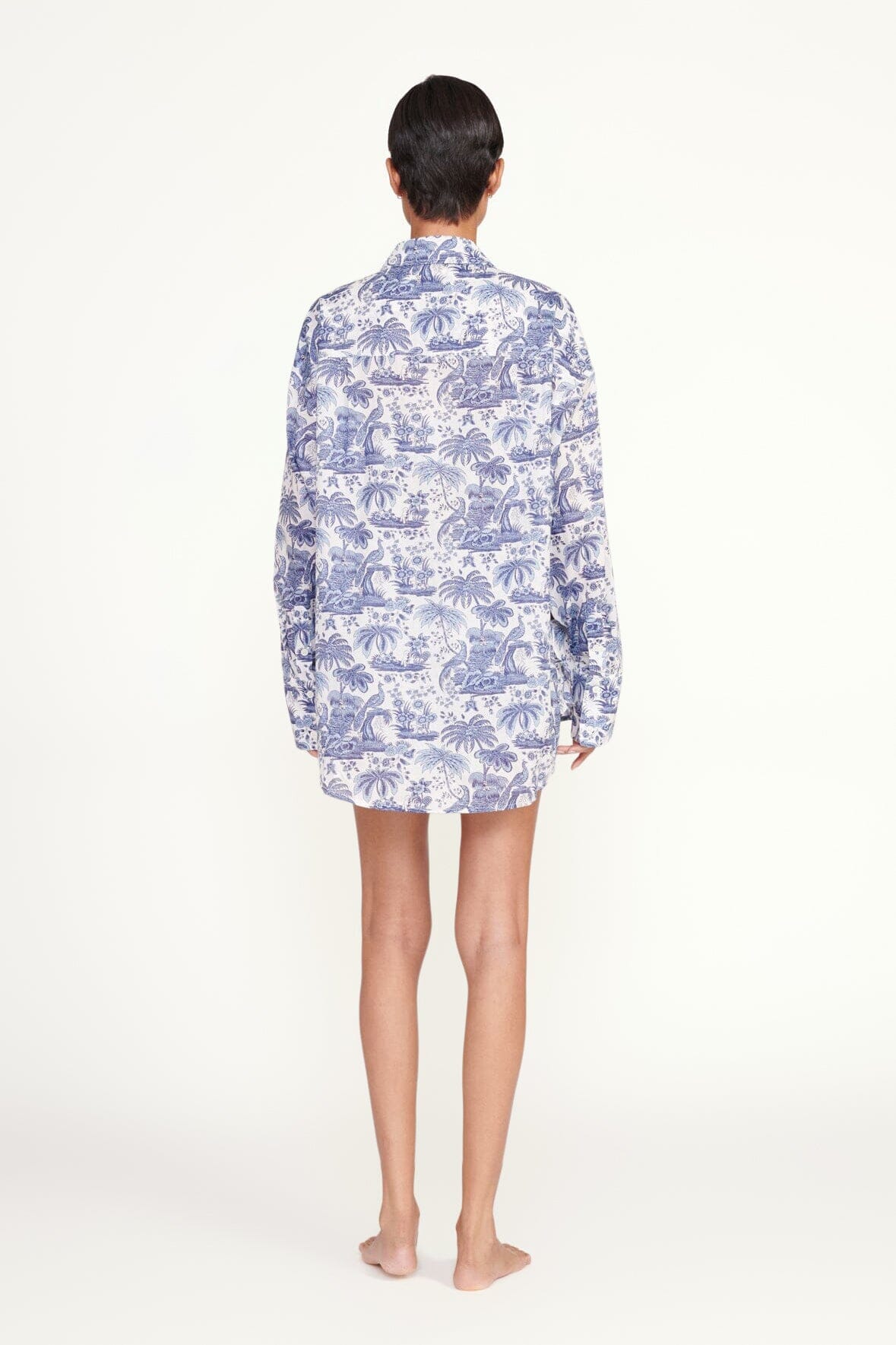 Colton Oversized Cotton Voile Shirt in Blue Toile Print