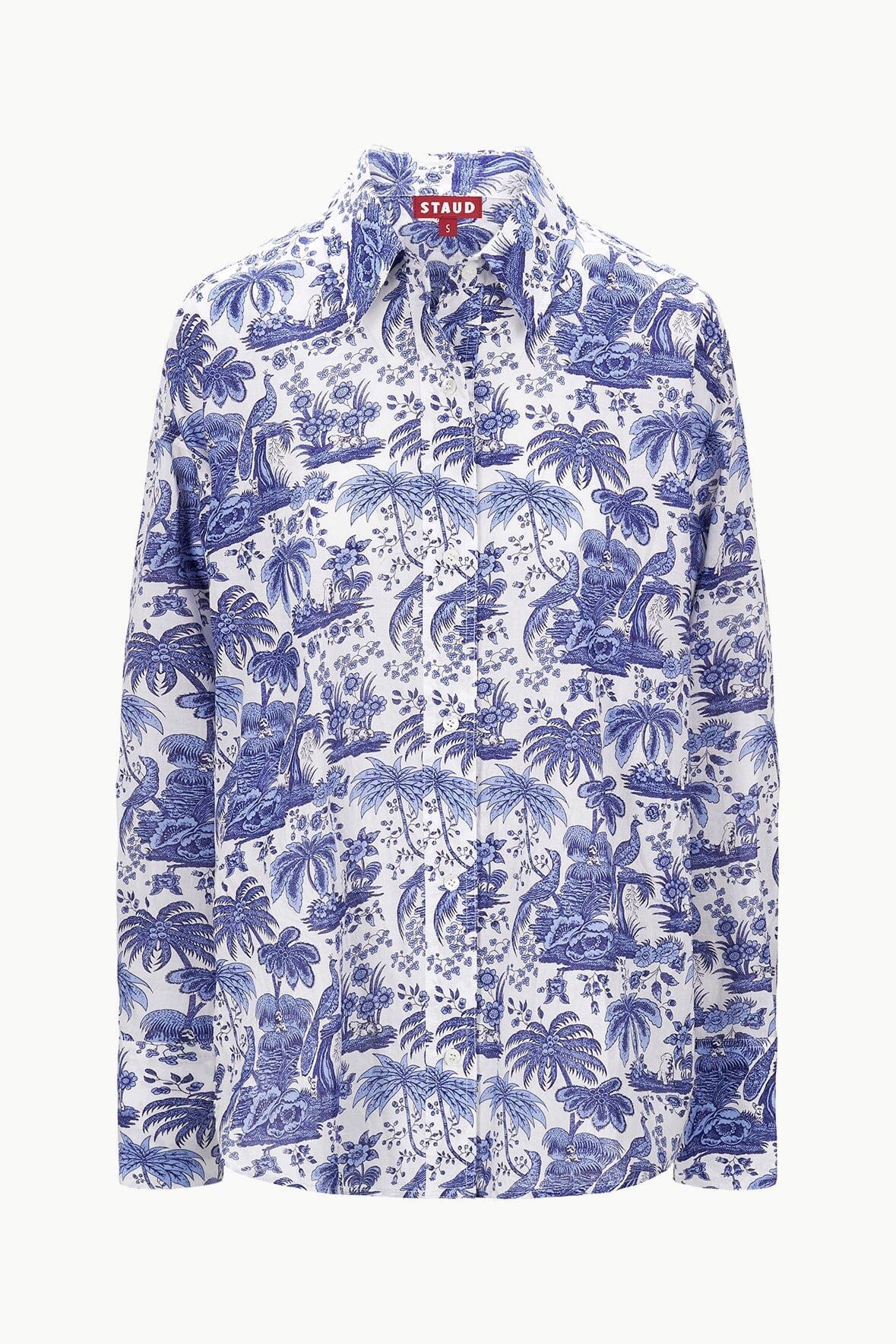 Colton Oversized Cotton Voile Shirt in Blue Toile Print