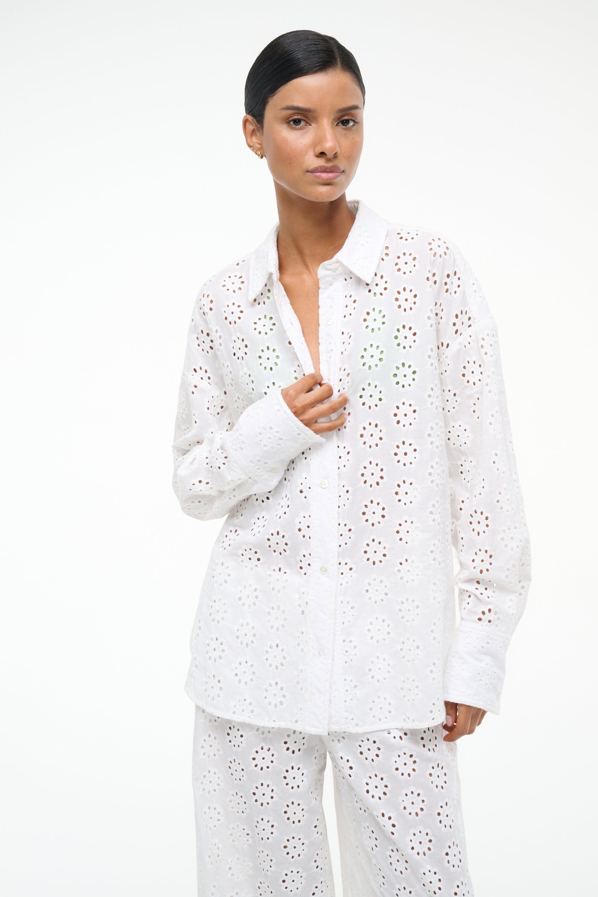 White Cotton Eyelet Colton Top - Oversized Women's Blouse