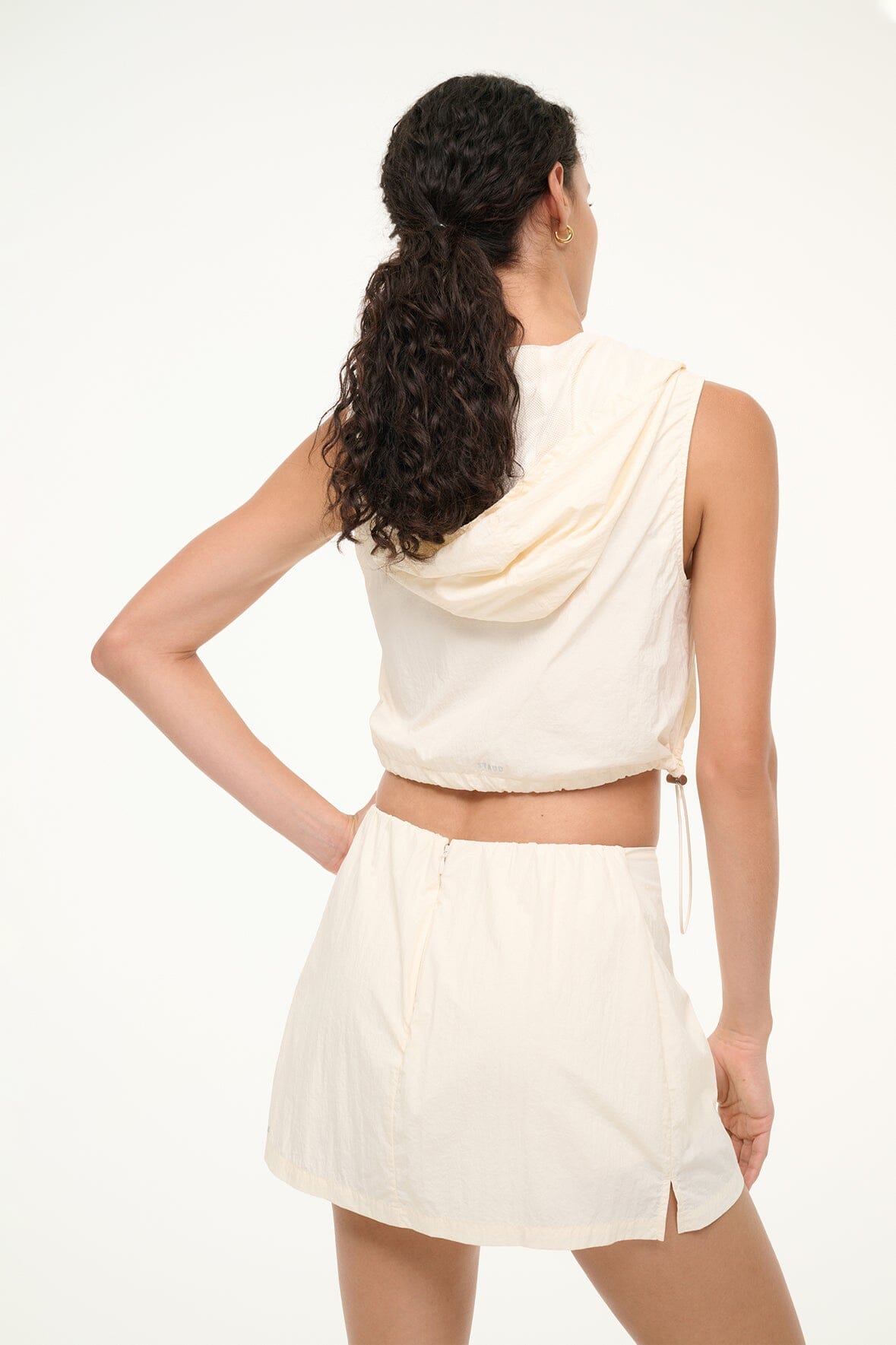 Ivory Hooded Zip-Front Nylon Crop Top | Compass Sporty Shell
