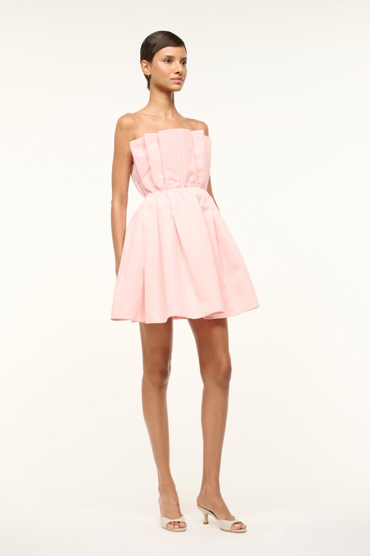 Strapless A-Line Mini Dress with Corset - Cordelia in Powder Pink