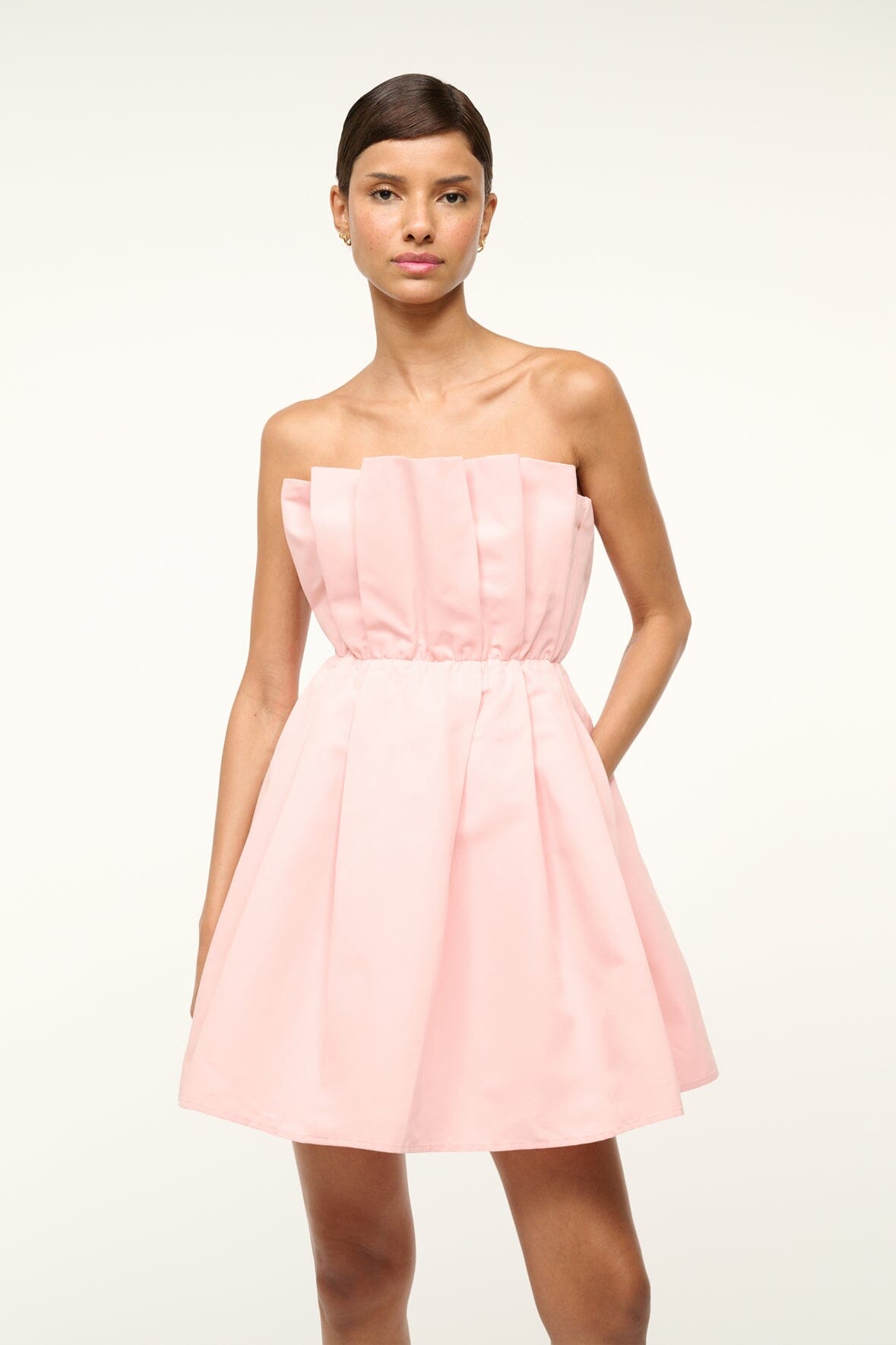 Strapless A-Line Mini Dress with Corset - Cordelia in Powder Pink