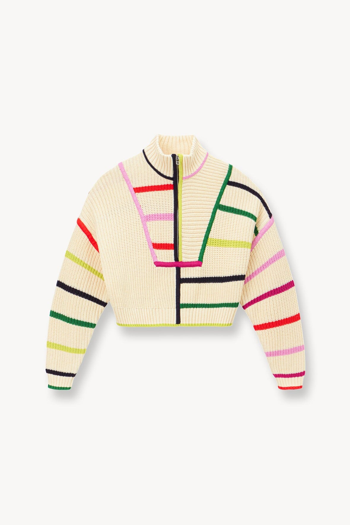 Cropped Hampton Sweater - Chunky Cotton Knit with Half Zip