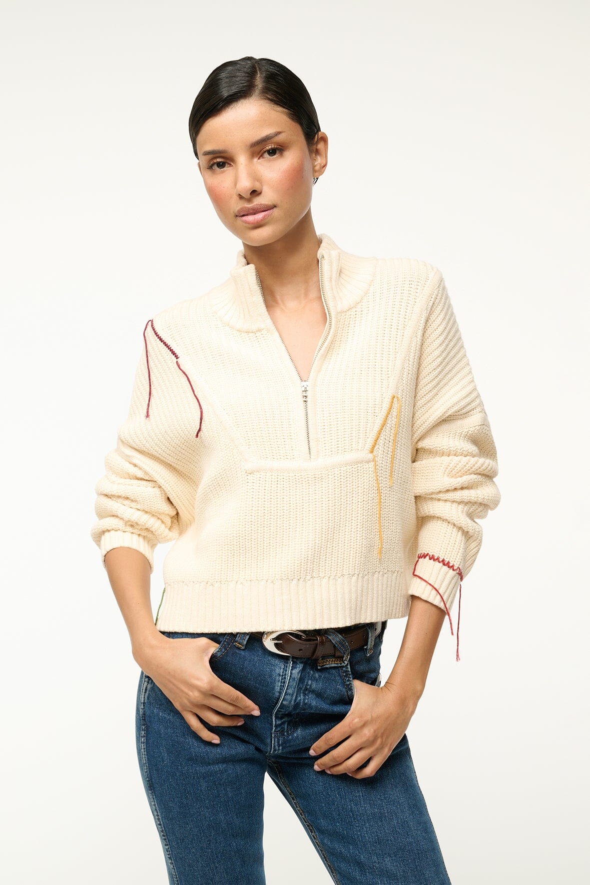 Cropped Leopard Print Sweater | Half-Zip Cotton Knit Top