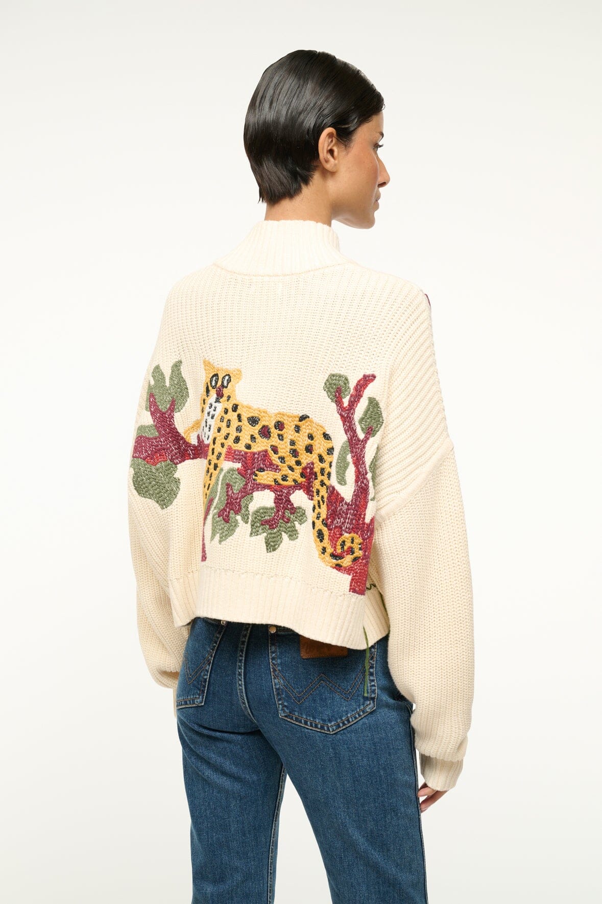 Cropped Leopard Print Sweater | Half-Zip Cotton Knit Top