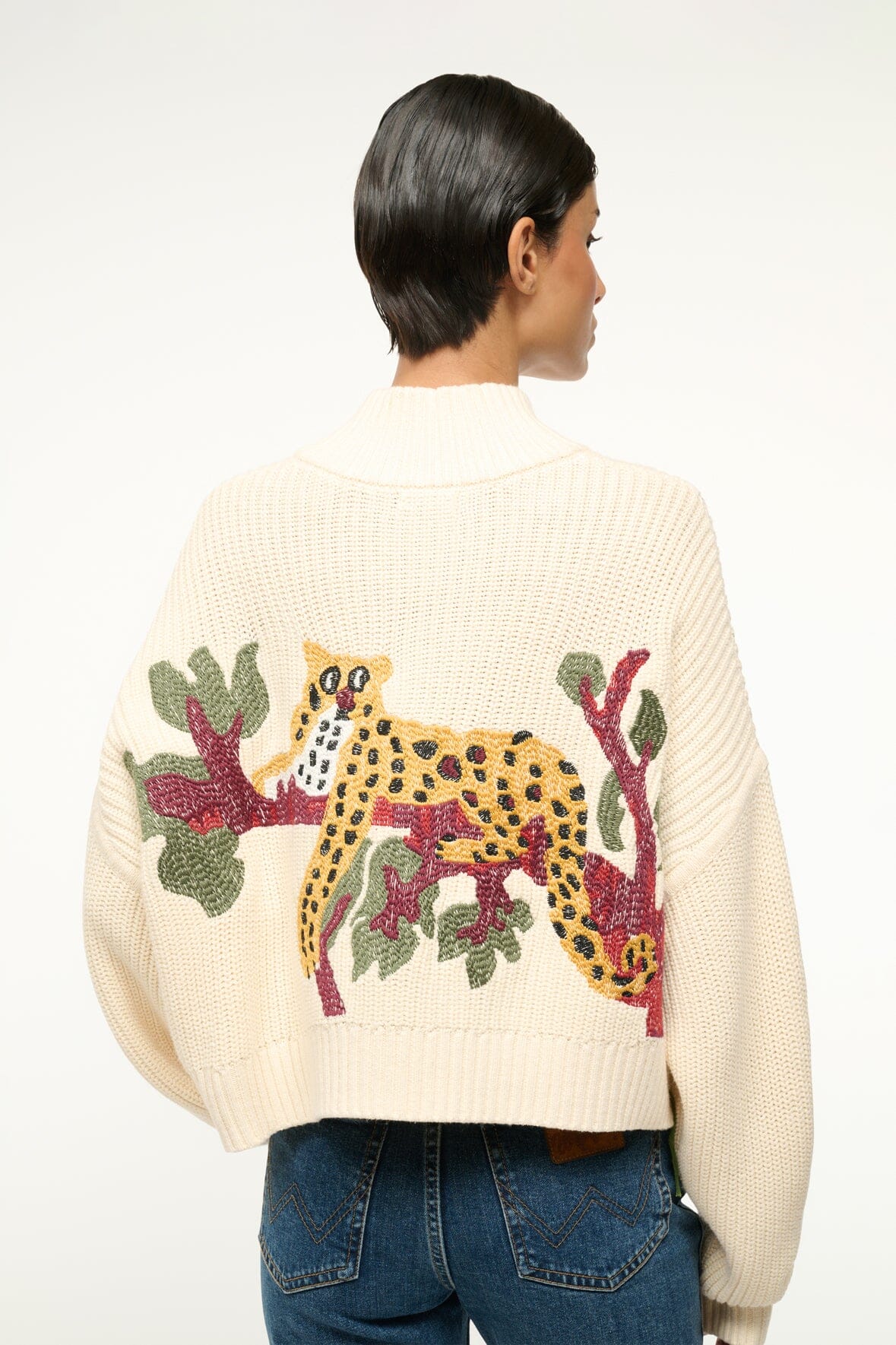 Cropped Leopard Print Sweater | Half-Zip Cotton Knit Top