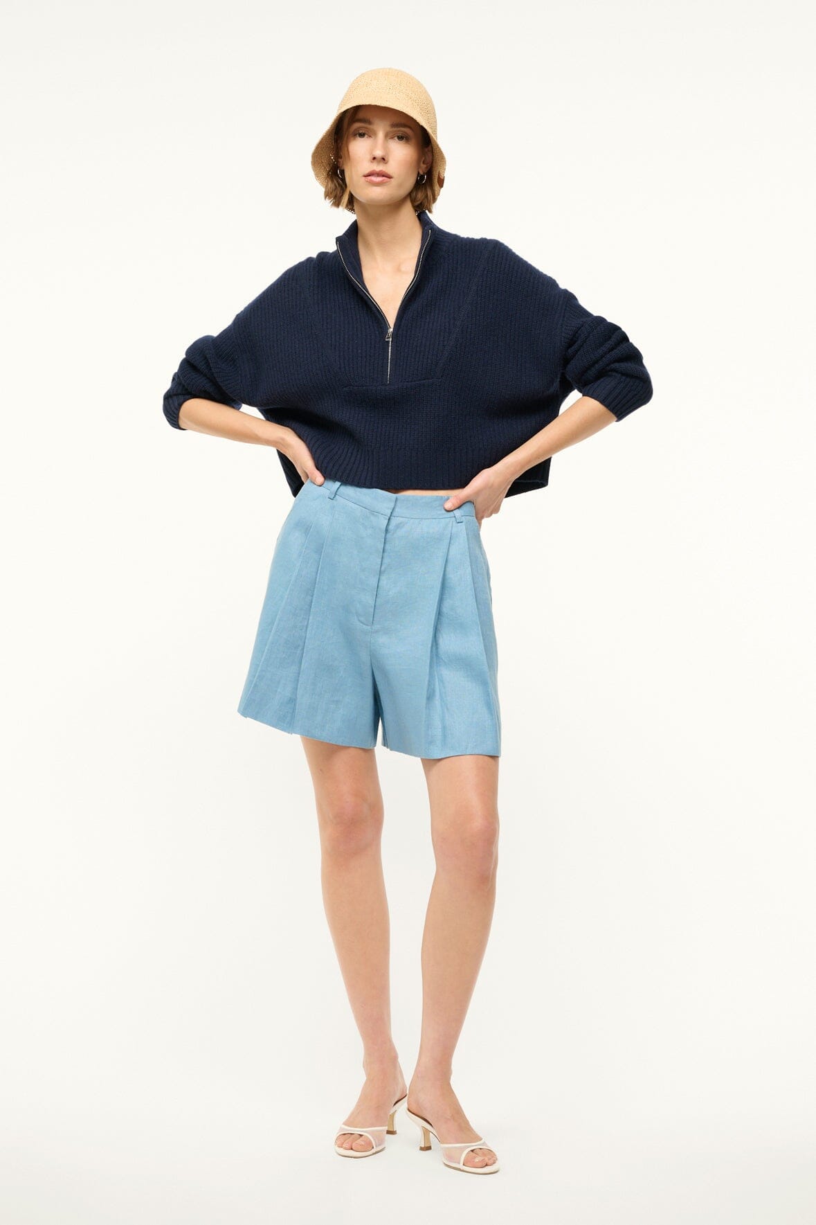 Cruz Linen Pleated Shorts for Men | Slate Blue | Breathable & Tailored