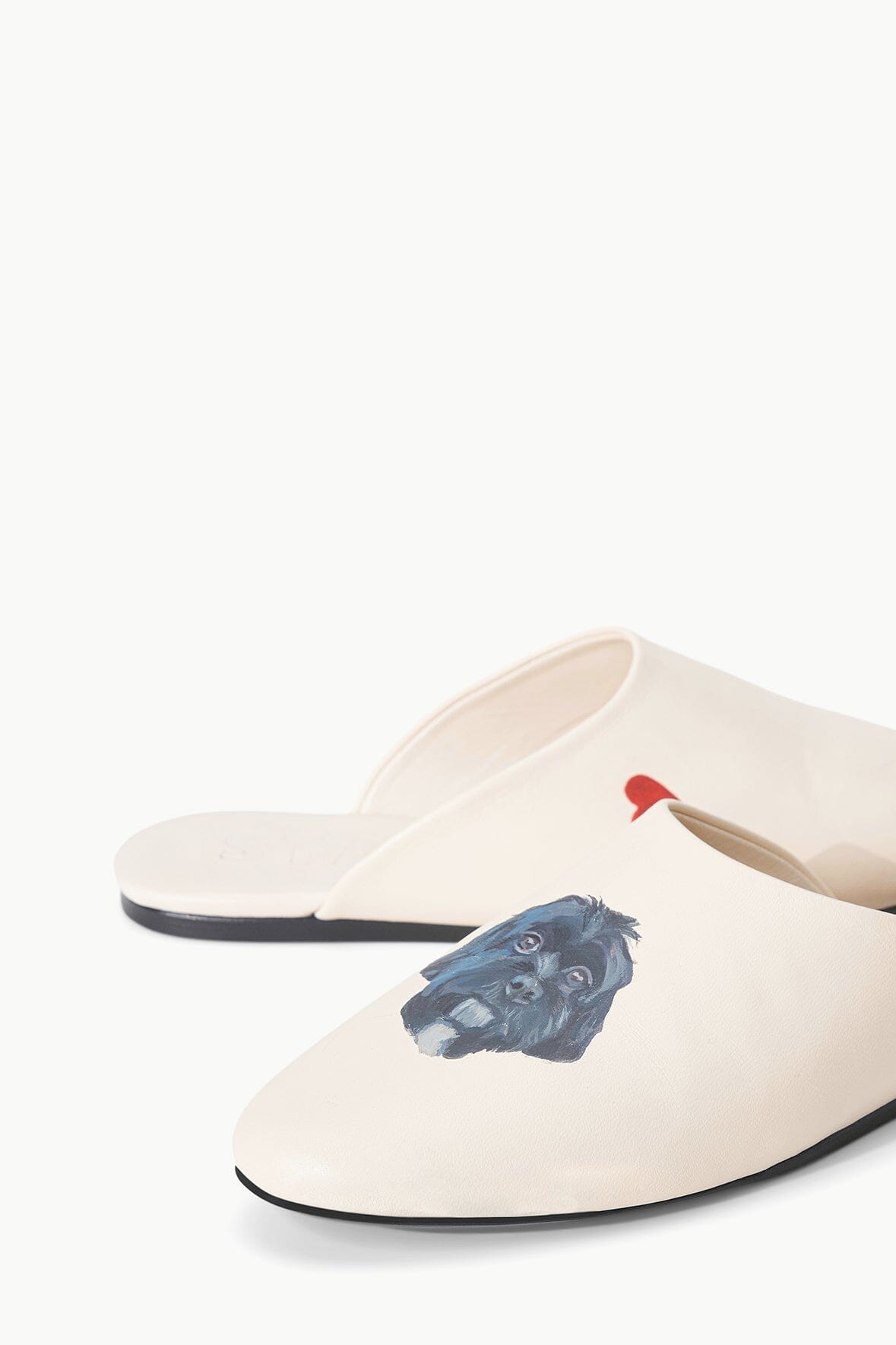 Custom Cream Leather Abby Slippers with Pet Portrait