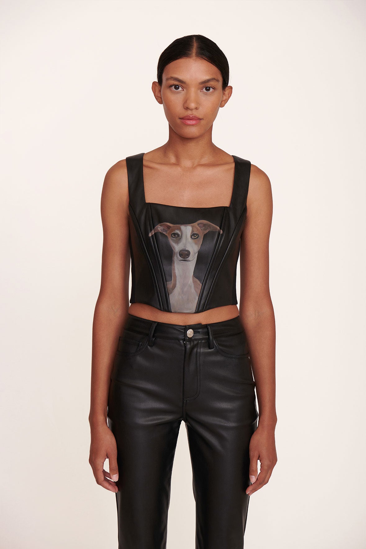 Custom Black Alice Corset with Pet Portrait - Vegan Leather