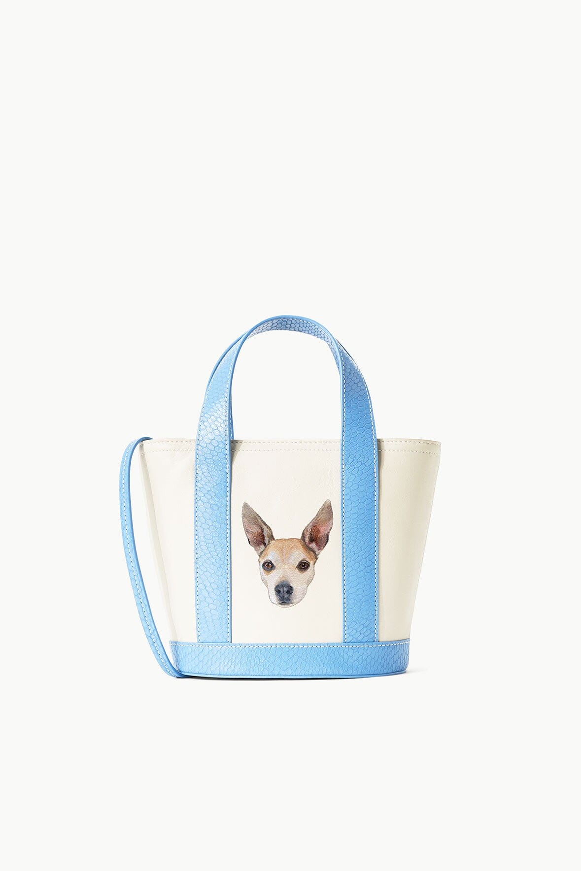 STAUD Allora Mini Leather Tote Bag with Detachable Strap - Cream & Blue