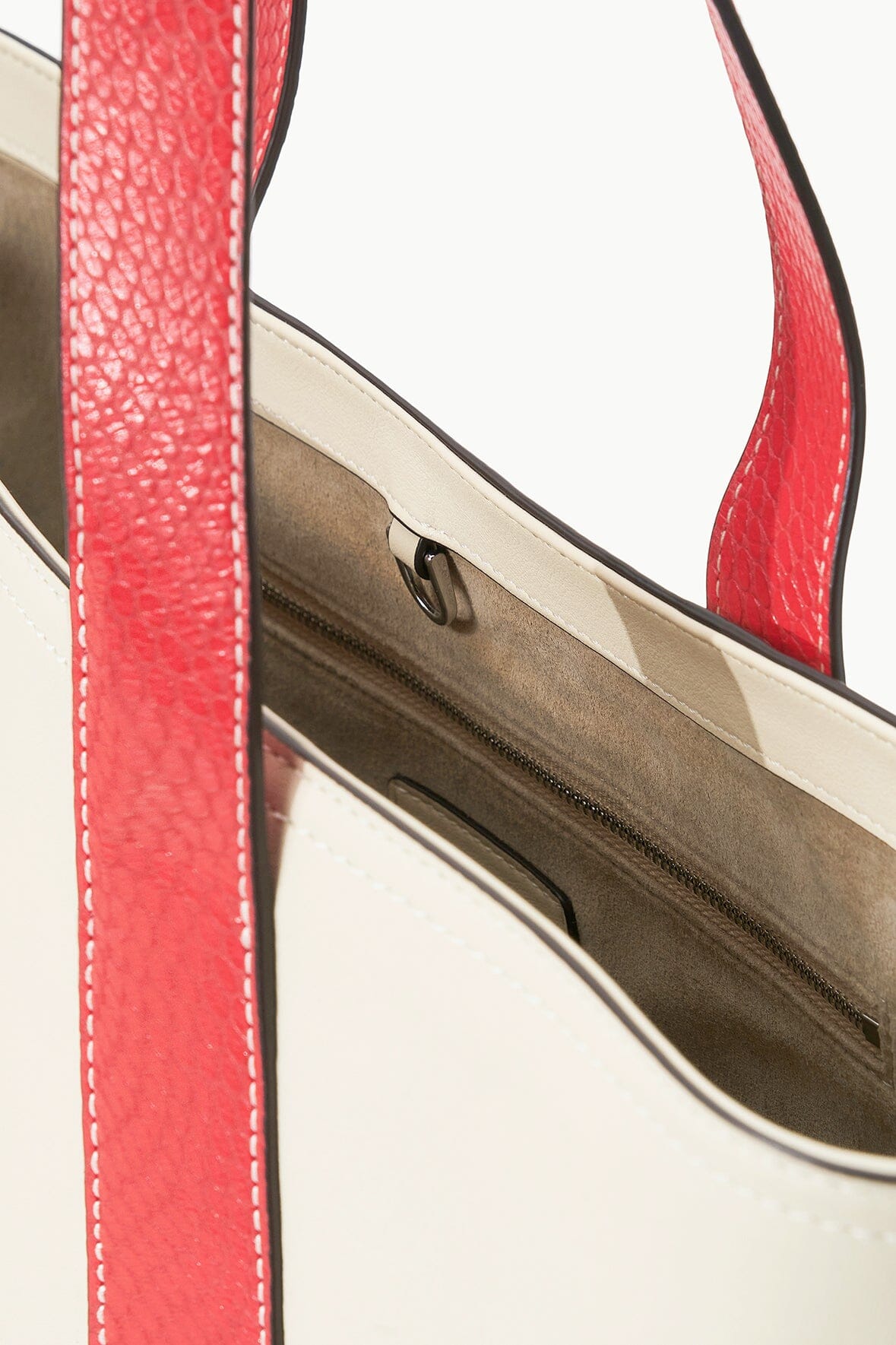 Allora Leather Tote Bag with Snake Embossed Trim | Cream & Red Rose