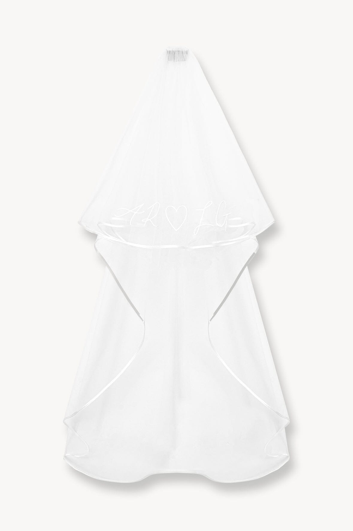 Custom Embroidered Wedding Veil with Initials & Heart – Mid-Length Tulle Blusher