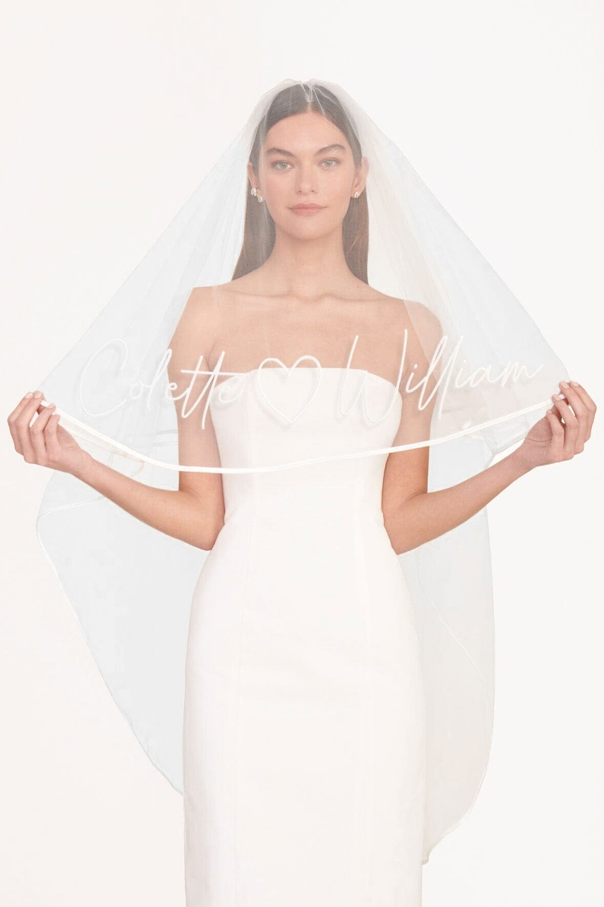 Custom Embroidered Wedding Veil with Blusher & Satin Trim