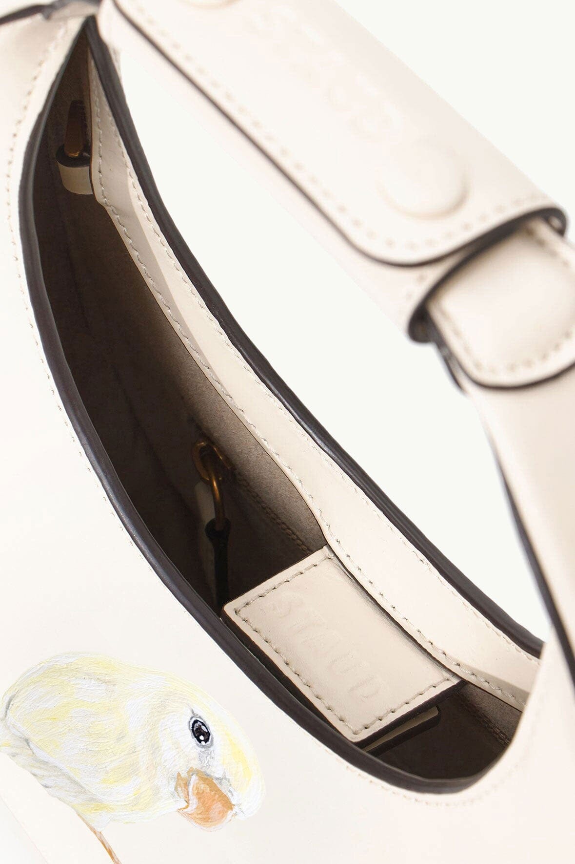 Cream Mini Moon Bag with Gold Hardware & Suede Lining