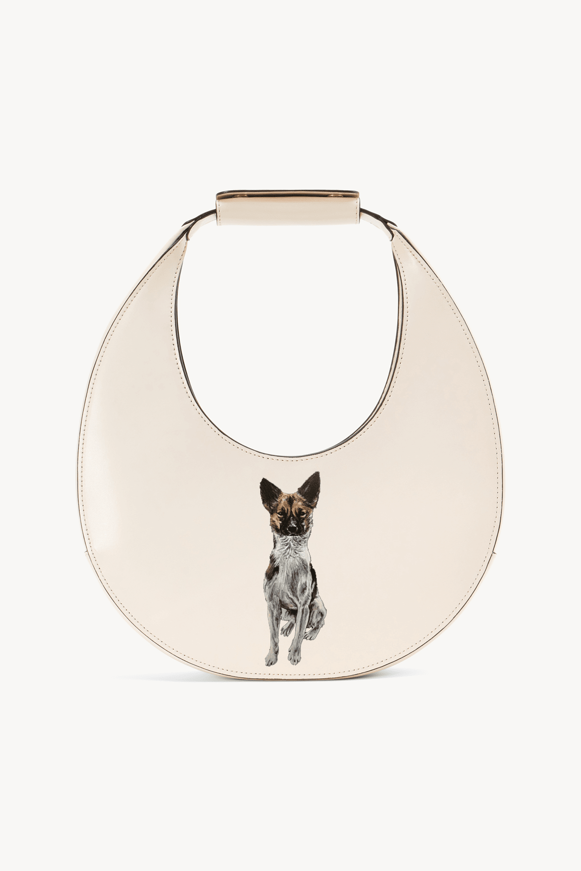STAUD Cream Moon Bag with Removable Accent & Magnetic Clasp