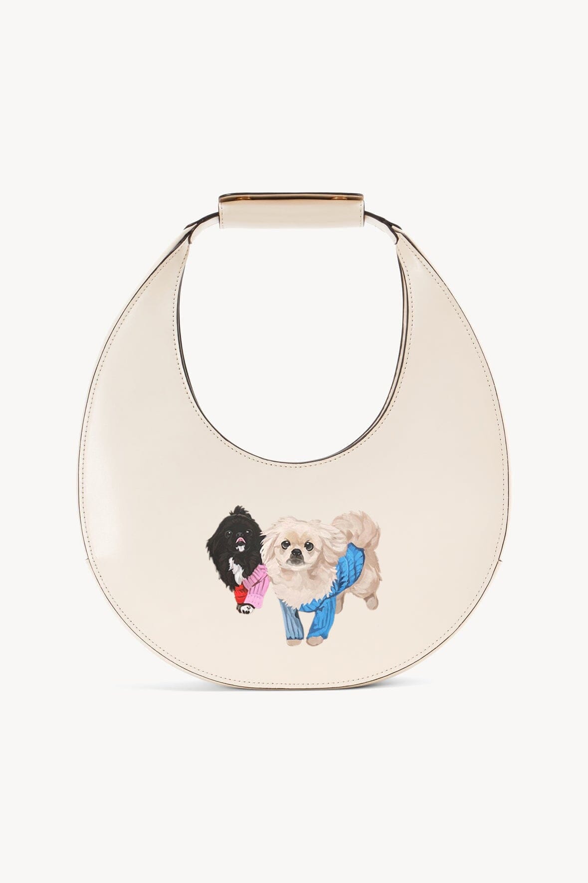 STAUD Cream Moon Bag with Removable Accent & Magnetic Clasp