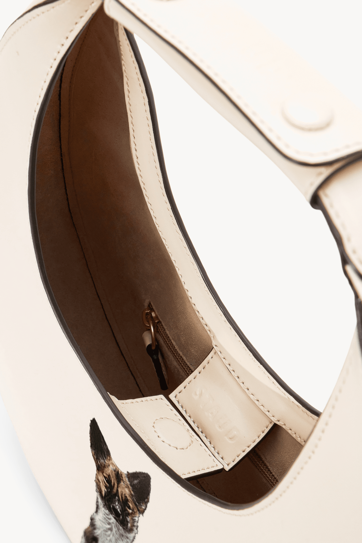 STAUD Cream Moon Bag with Removable Accent & Magnetic Clasp