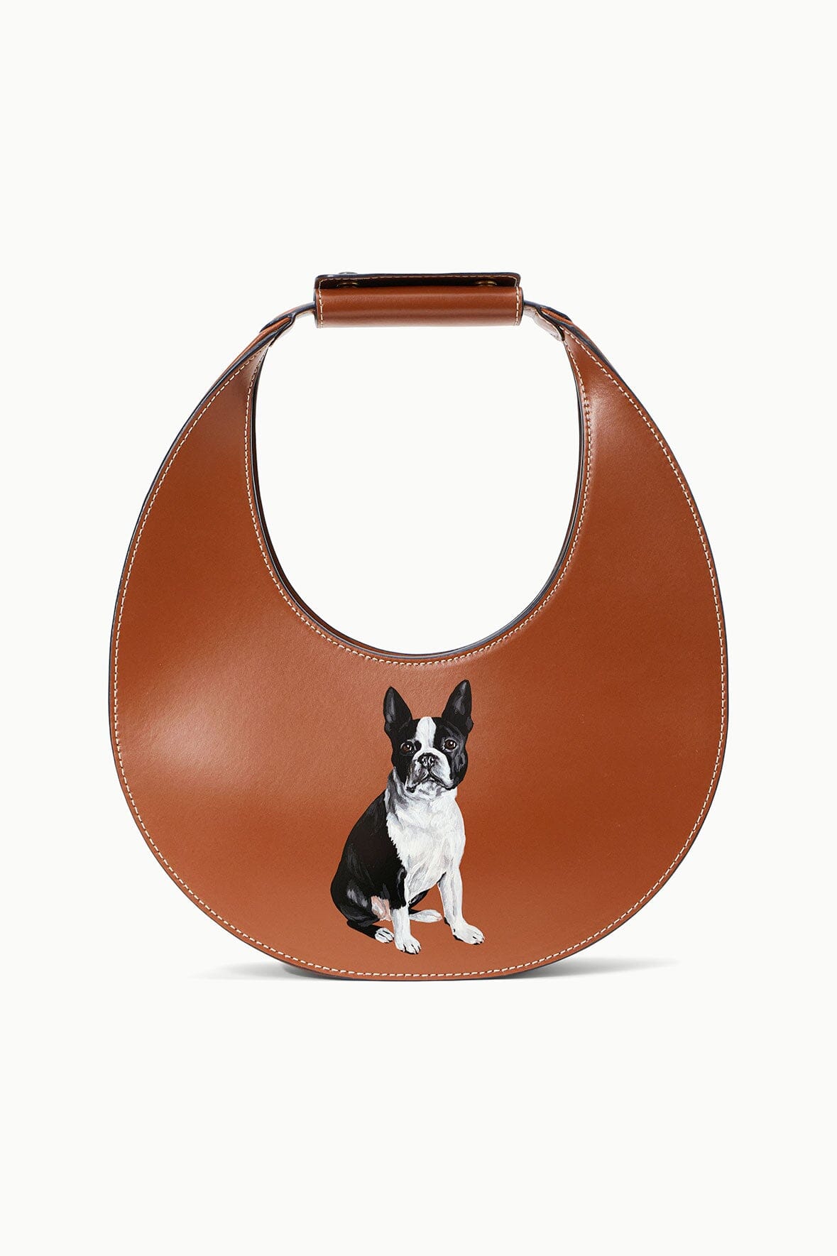 STAUD Tan Moon Bag with Suede Lining & Magnetic Clasp