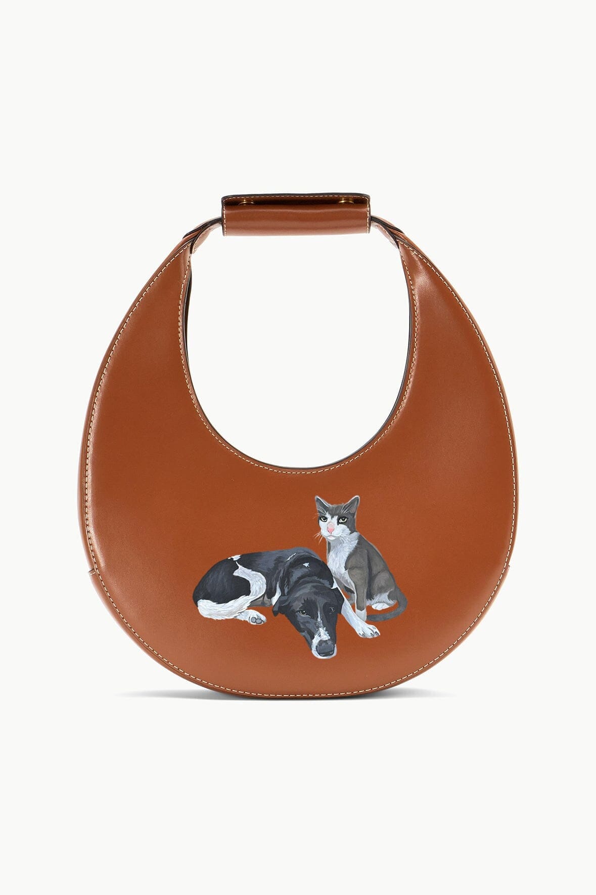 STAUD Tan Moon Bag with Suede Lining & Magnetic Clasp