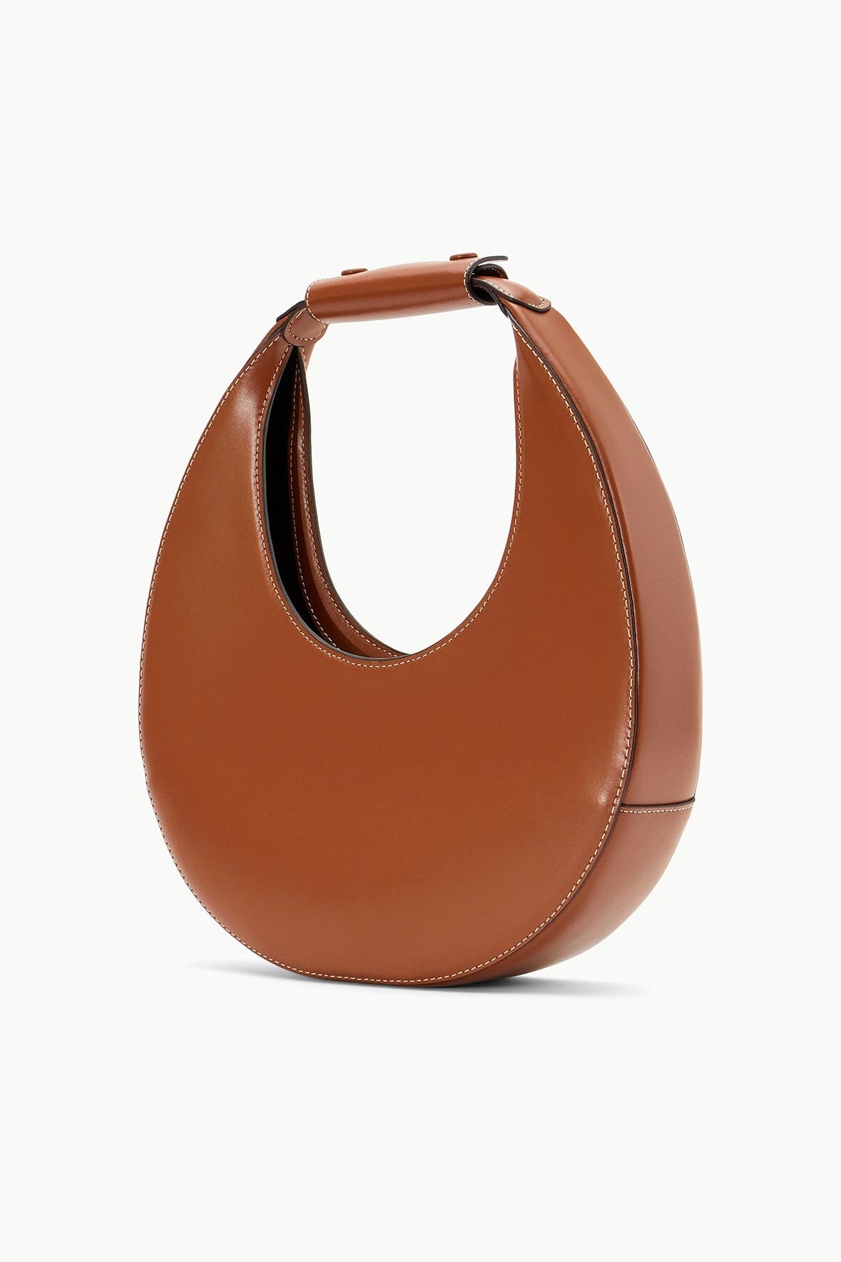 STAUD Tan Moon Bag with Suede Lining & Magnetic Clasp
