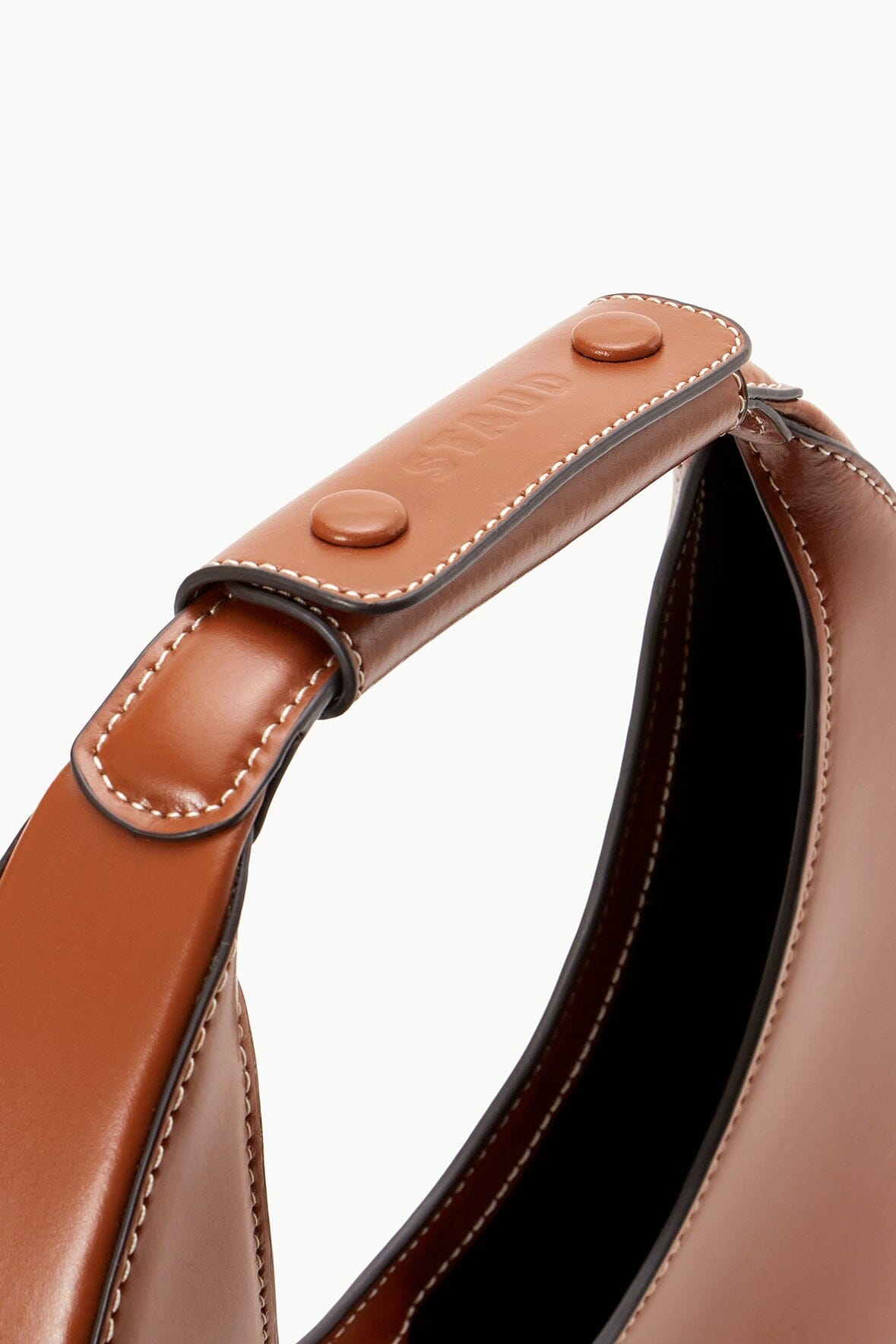 STAUD Tan Moon Bag with Suede Lining & Magnetic Clasp