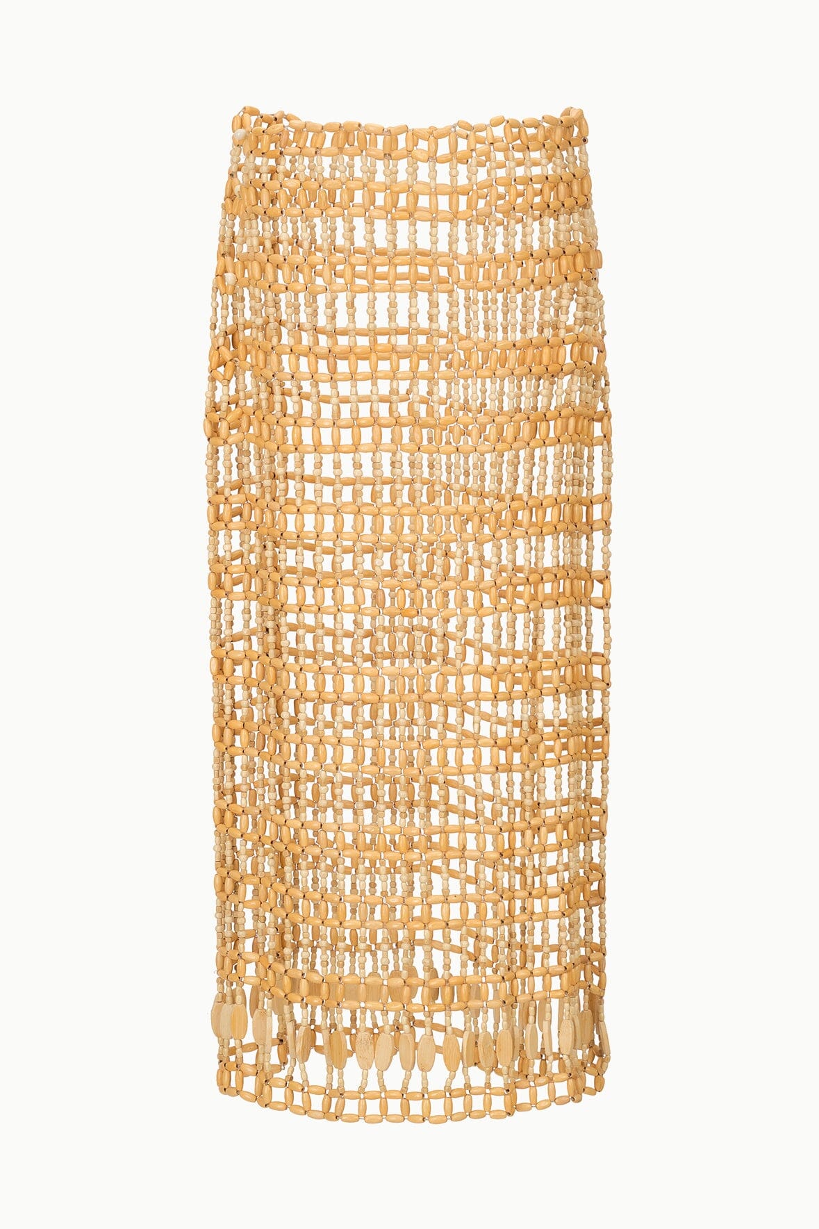 Handcrafted Wooden Bead Abaco Skirt - Natural Midi Cover-Up