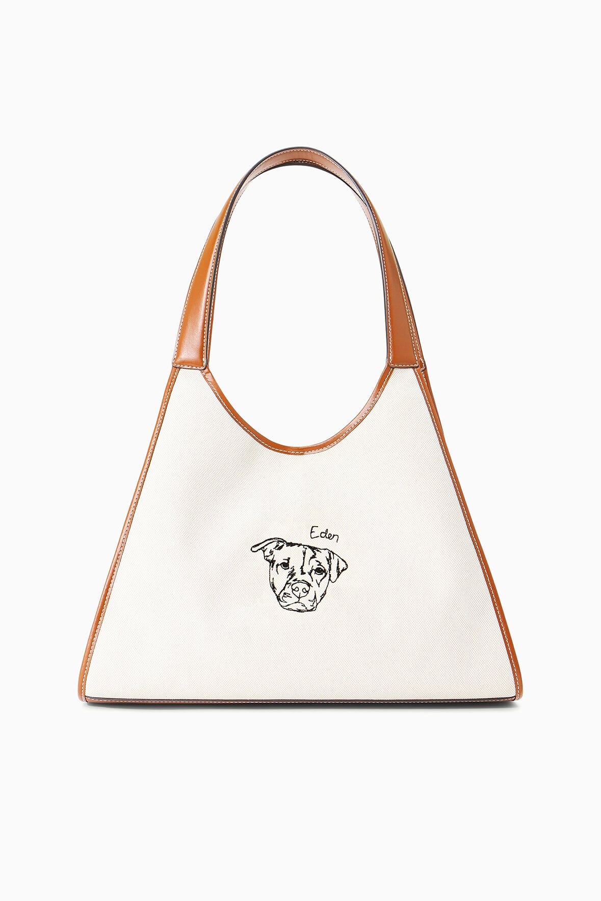 STAUD Soft Rey Linen Tote Bag with Leather Trim | Cream Tan
