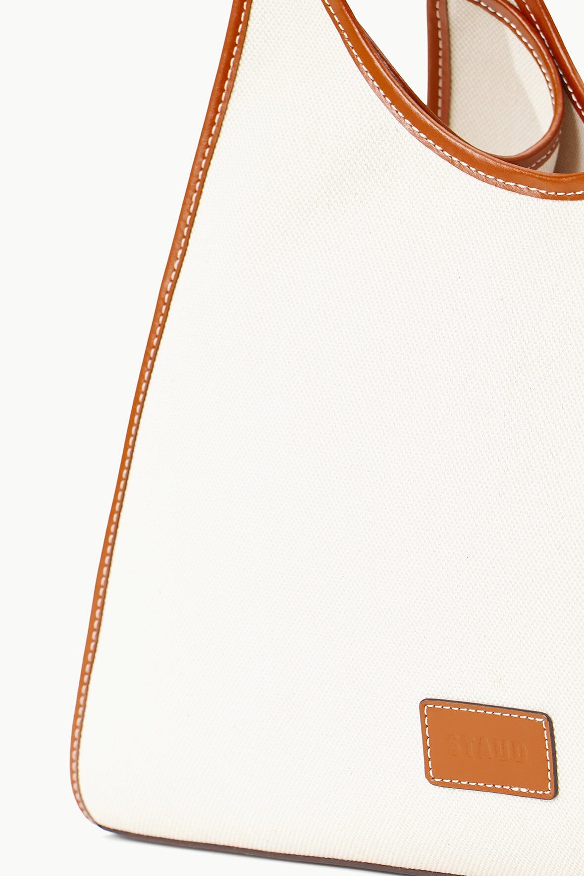 STAUD Soft Rey Linen Tote Bag with Leather Trim | Cream Tan