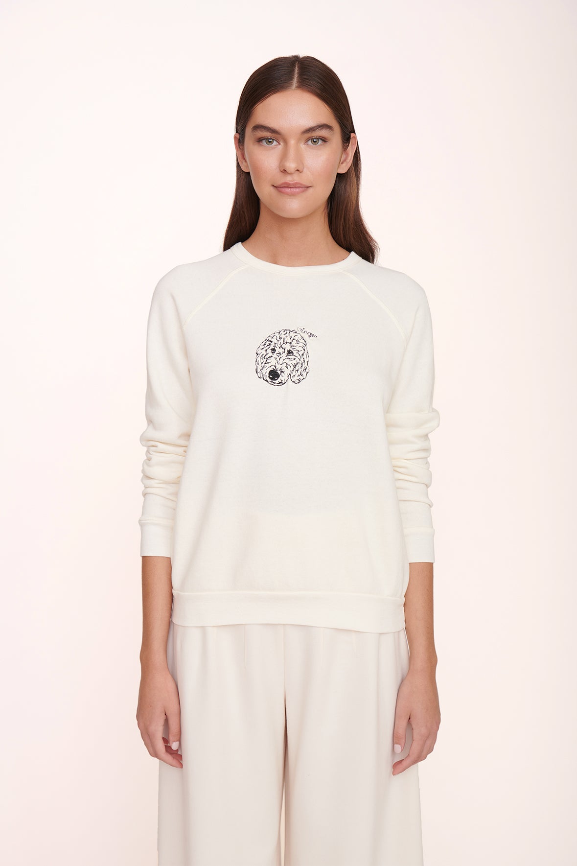 Custom Staud Embroidered Logo Sweatshirt - Cream Fleece Lining