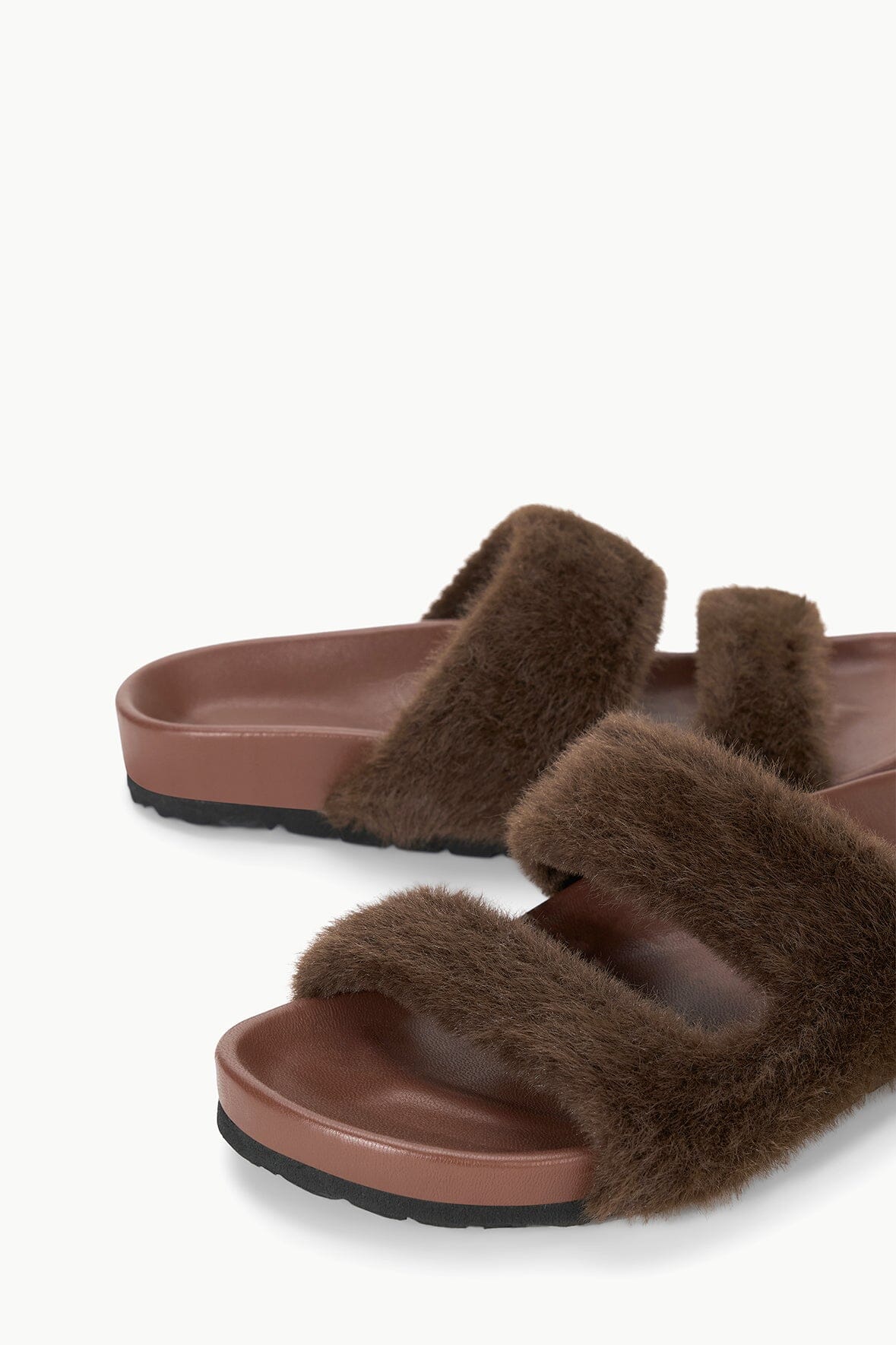 Cyprus Mahogany Faux Fur Slide Sandals with Comfort Footbed