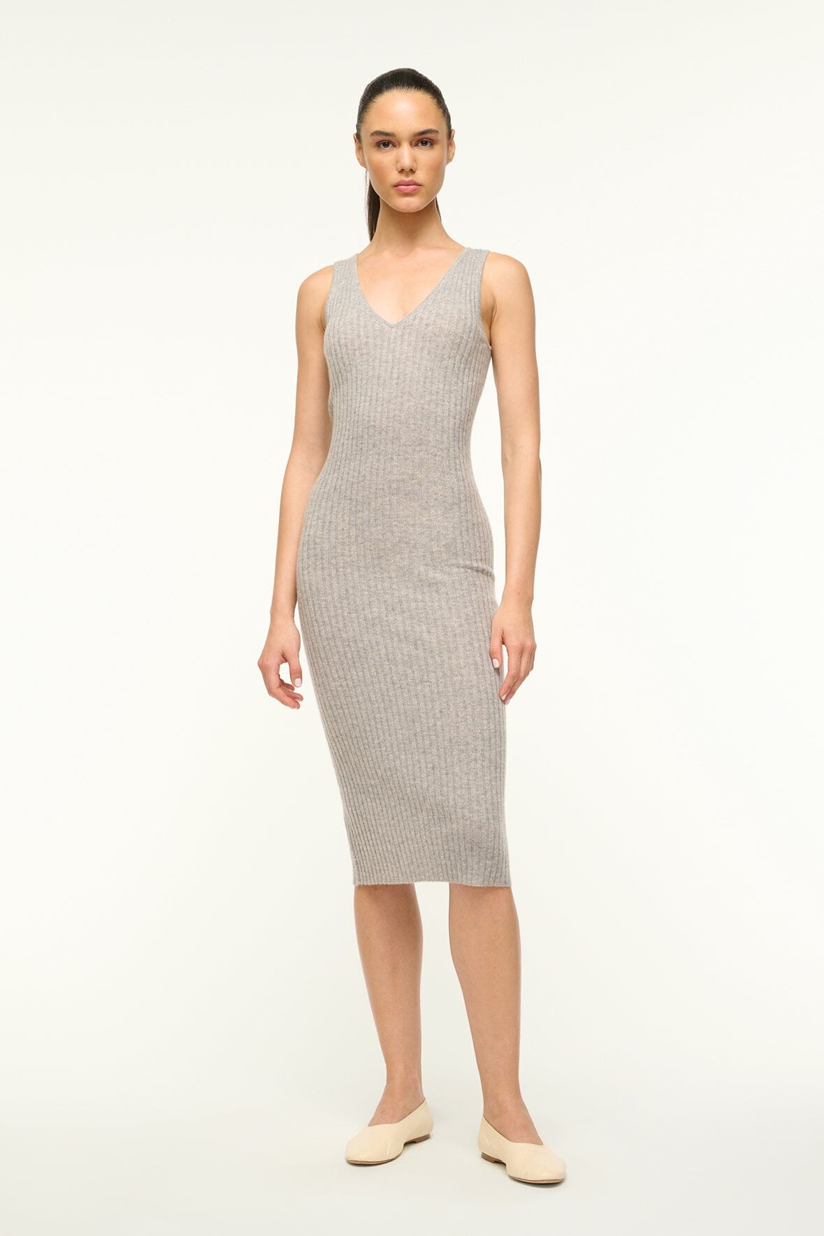 Dana Cashmere Sleeveless Dress in Heather Grey | Rib Knit