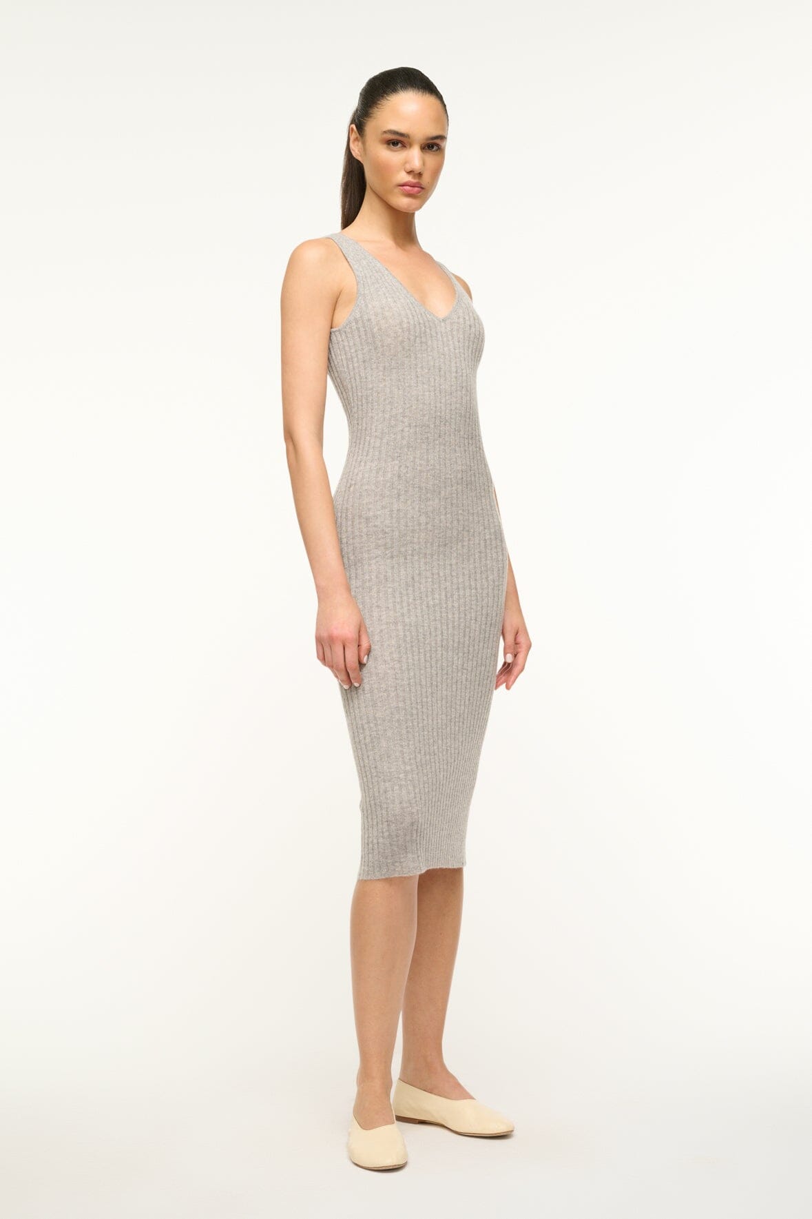 Dana Cashmere Sleeveless Dress in Heather Grey | Rib Knit