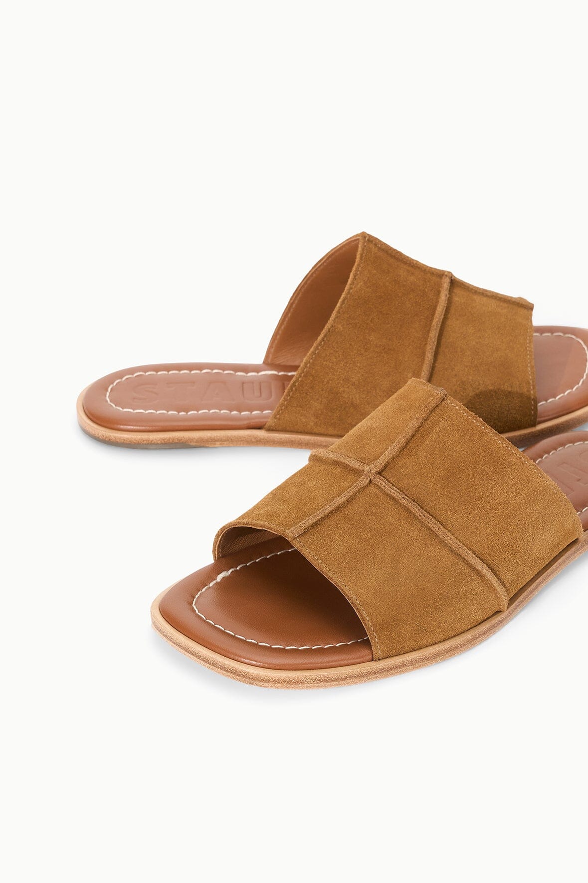 Daniella Tan Leather Slide Sandals with Cushioned Footbed