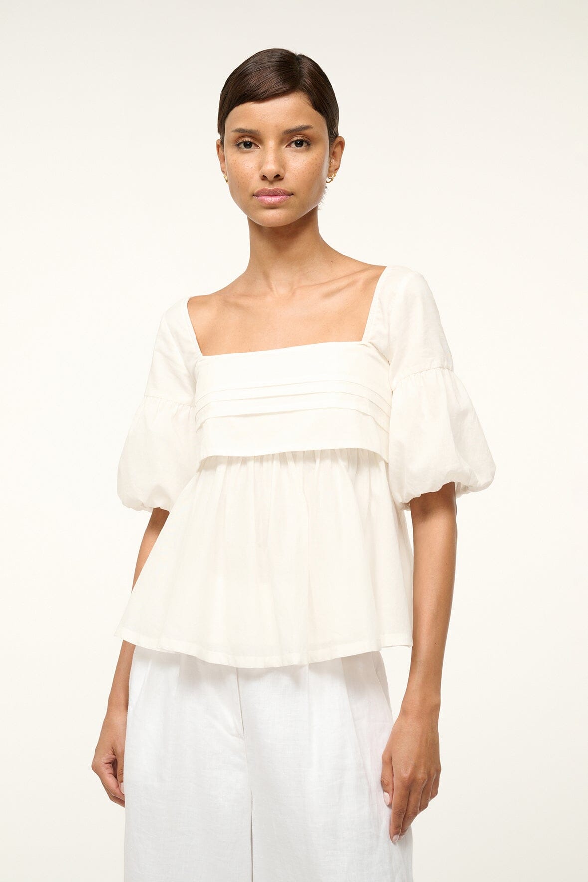 Ivory Cotton Peplum Top with Puff Sleeves – Darla