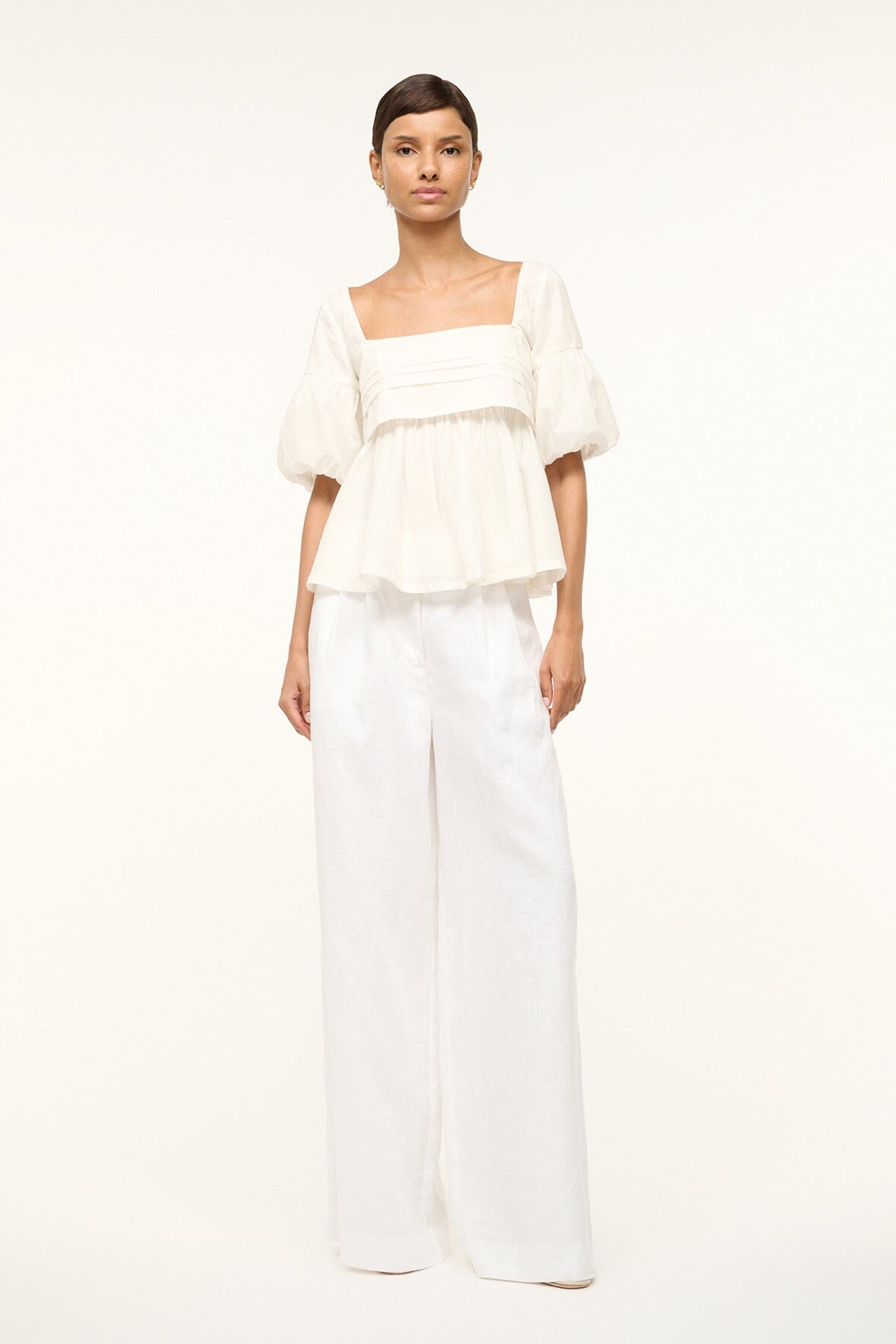 Ivory Cotton Peplum Top with Puff Sleeves – Darla
