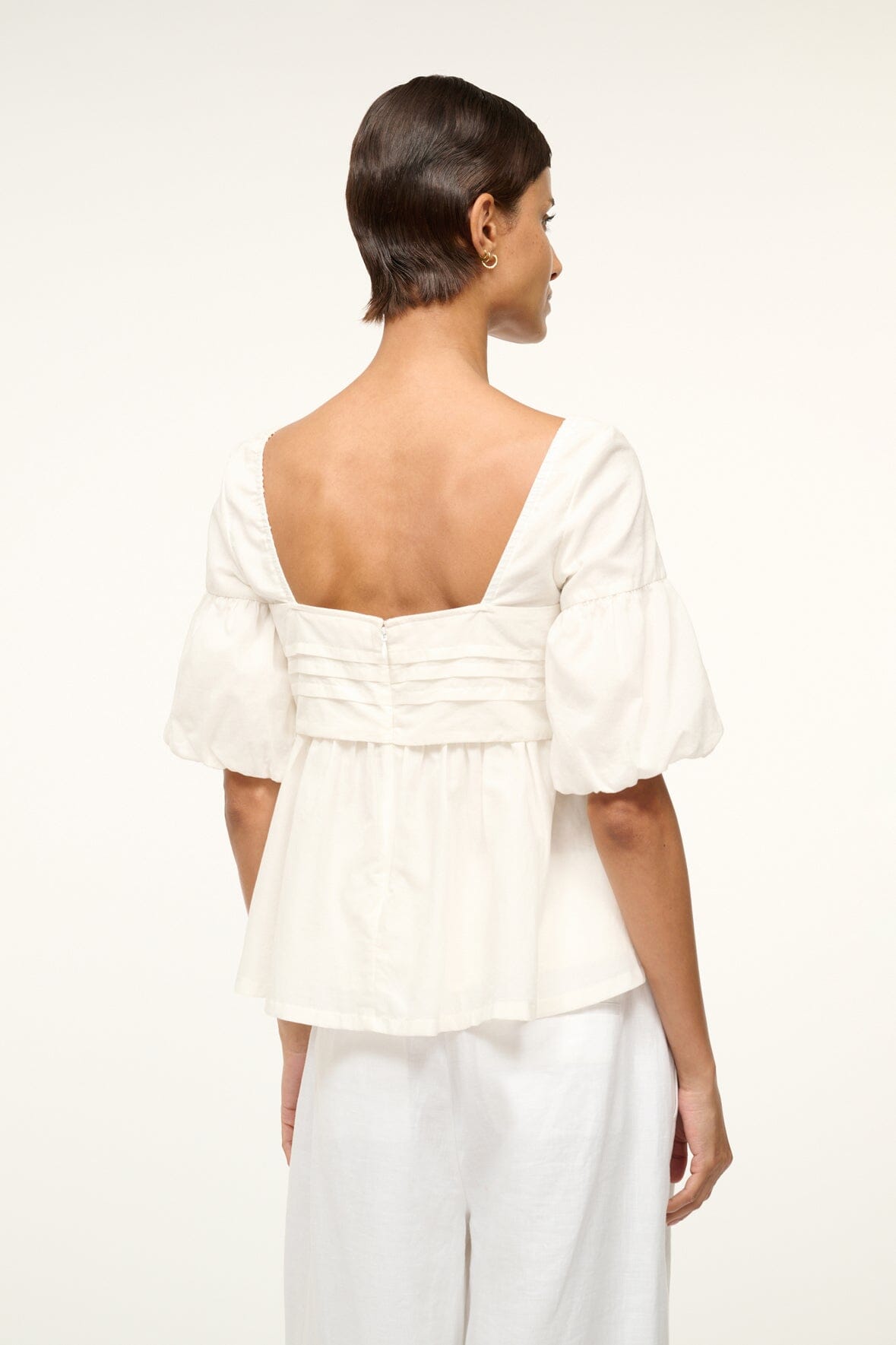 Ivory Cotton Peplum Top with Puff Sleeves – Darla
