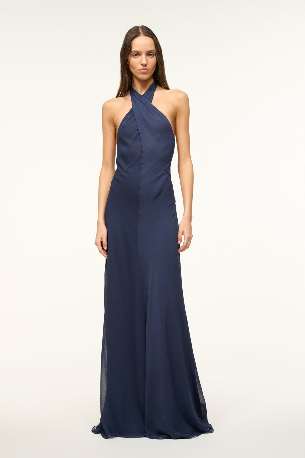 Summer Crinkle Chiffon Halter Maxi Dress with Low Back