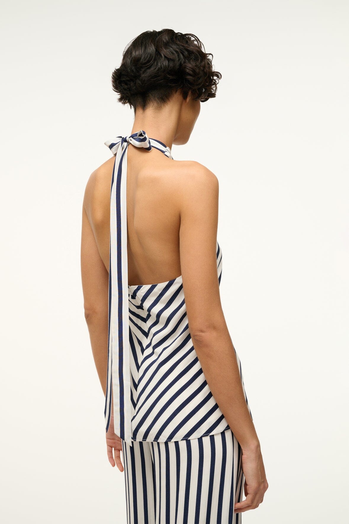 White Navy Stripe Halter Tunic Top - Cross Front Summer Top