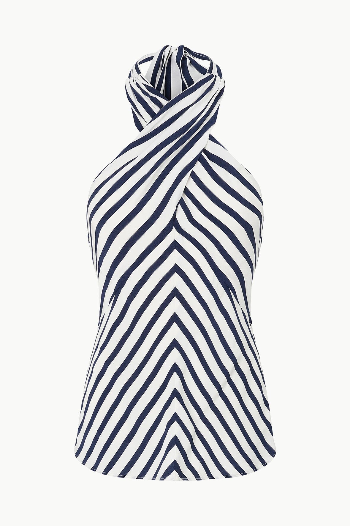 White Navy Stripe Halter Tunic Top - Cross Front Summer Top