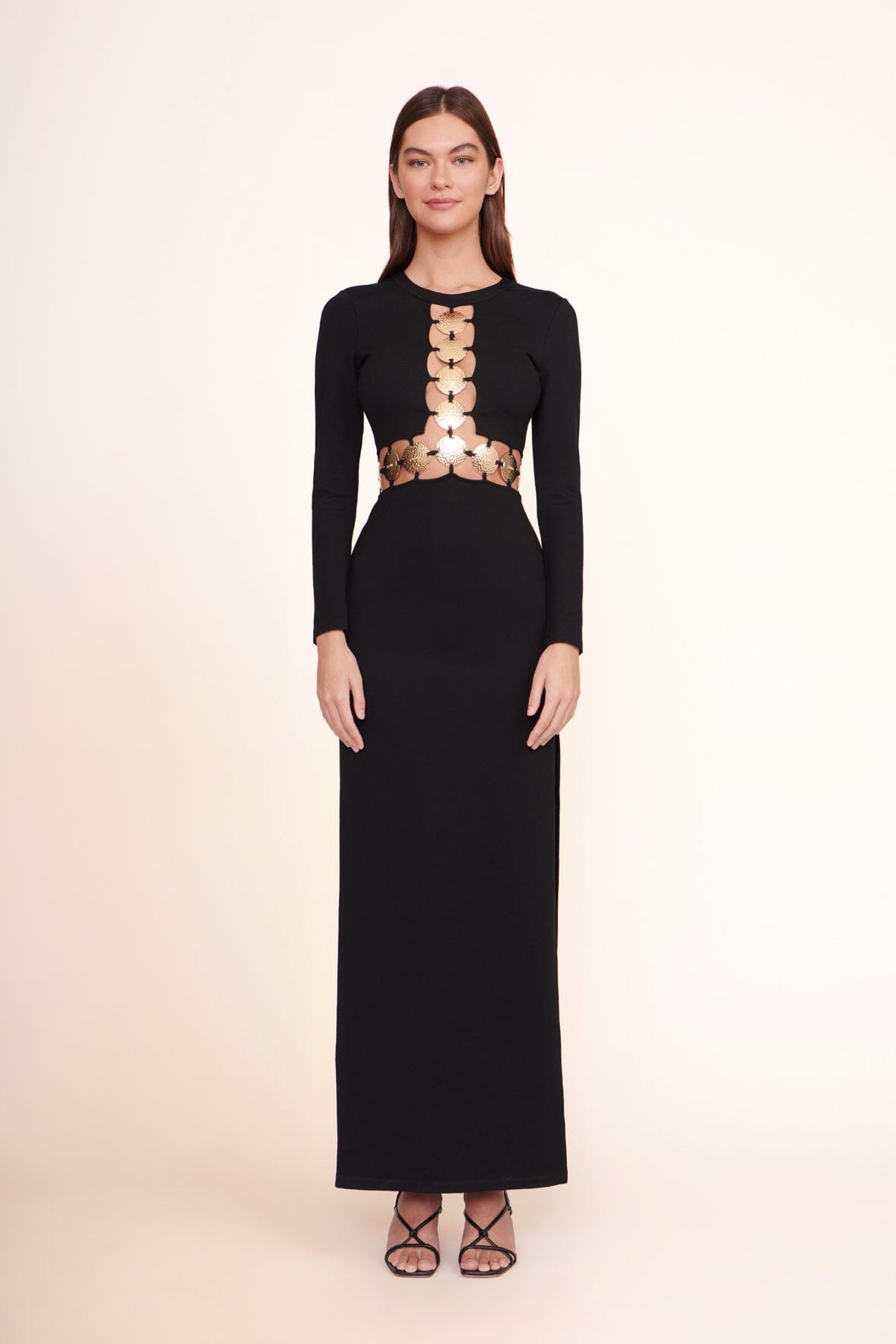 Delphine Black Long Sleeve Maxi Dress with Cutout Detail