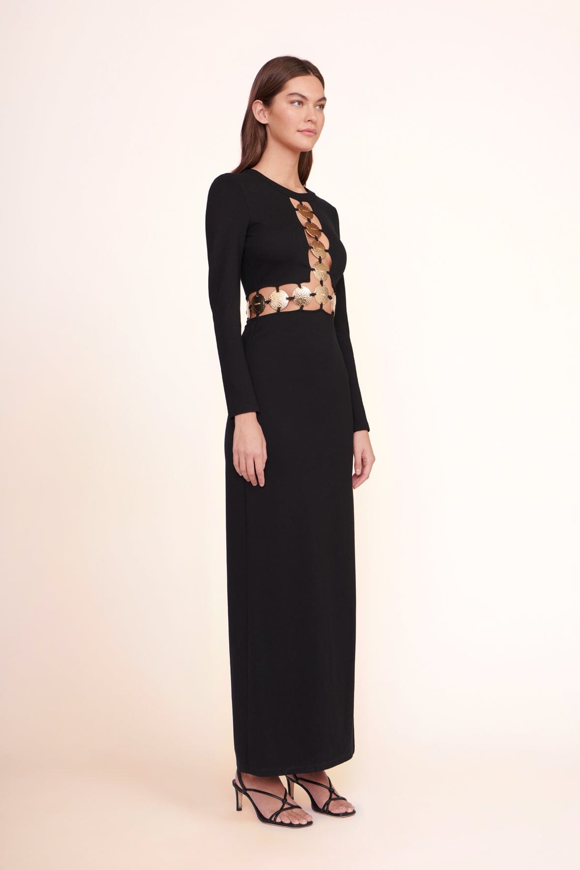 Delphine Black Long Sleeve Maxi Dress with Cutout Detail