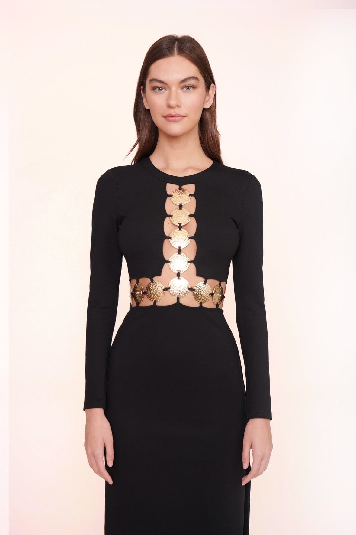 Delphine Black Long Sleeve Maxi Dress with Cutout Detail